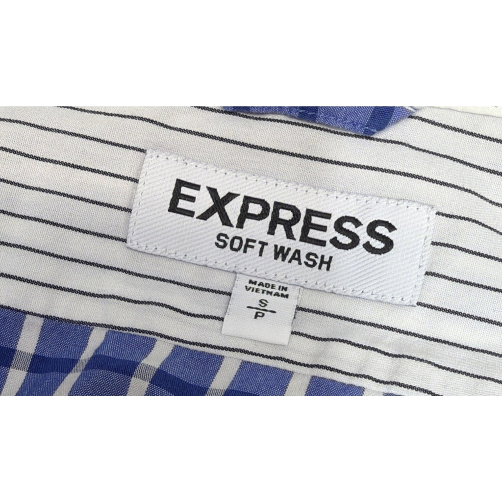 Express Soft Wash Mens Blue Striped Long Sleeve Button Front Shirt Size Small