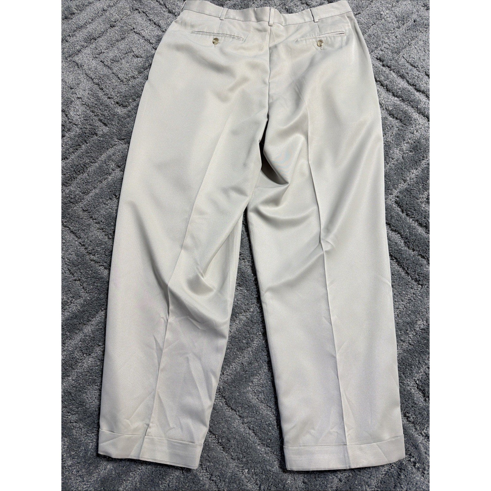 Perry Ellis Portfolio Pleated Front Dress Pant Size 36x30 Cuffed Beige Polyester