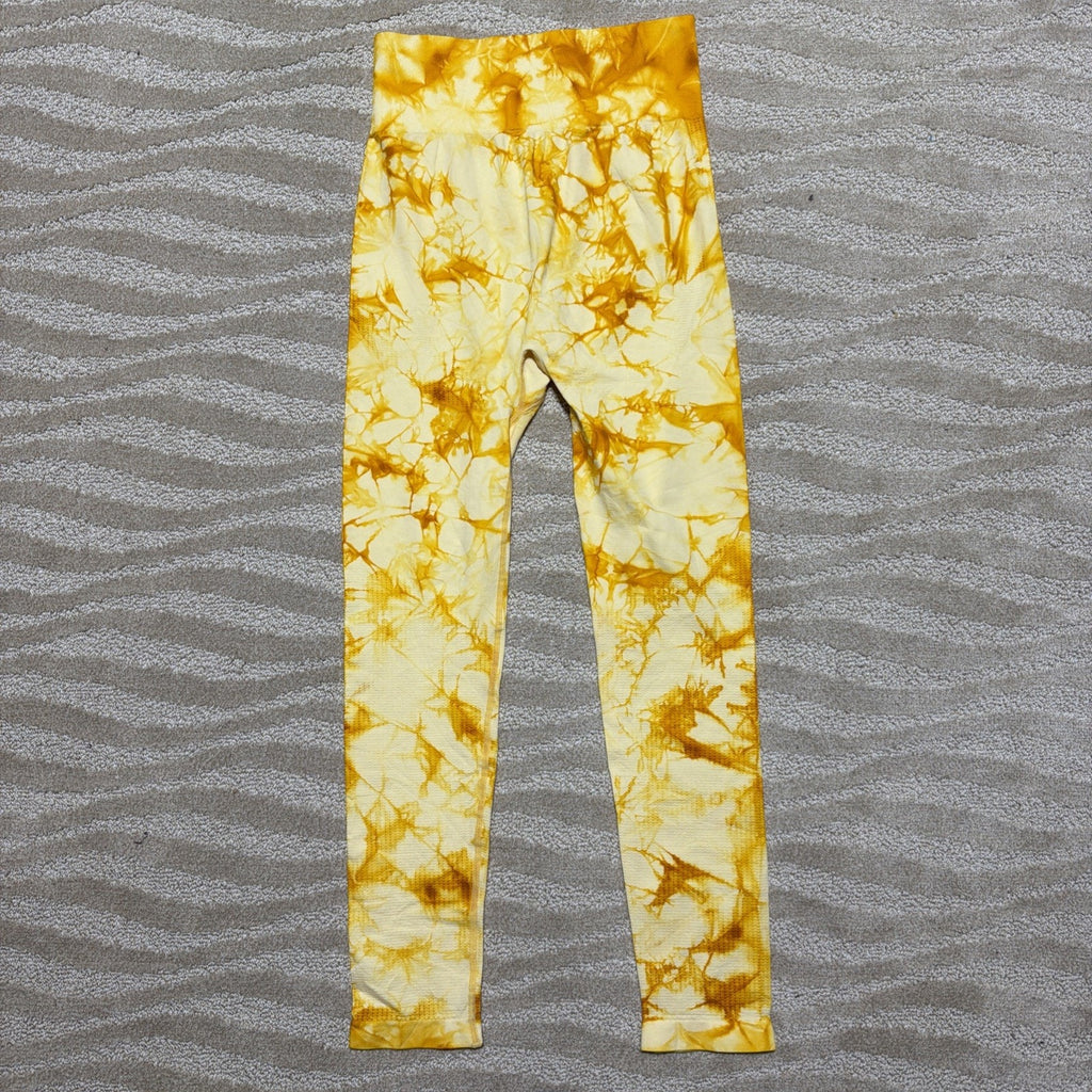 LISM Wear Tie Dye Leggings Women’s Large Yellow Gold High Waist Yoga Pants NWT