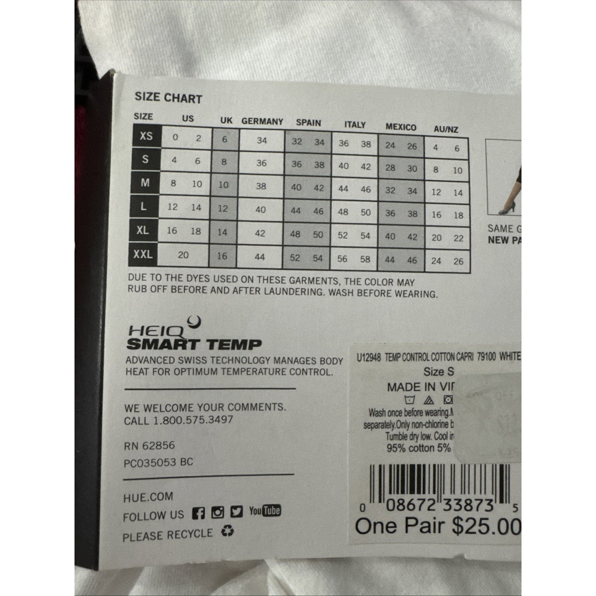 HUE White Ultra Temp Control Cotton Capri Leggings S Small U12948 Stretch Waist