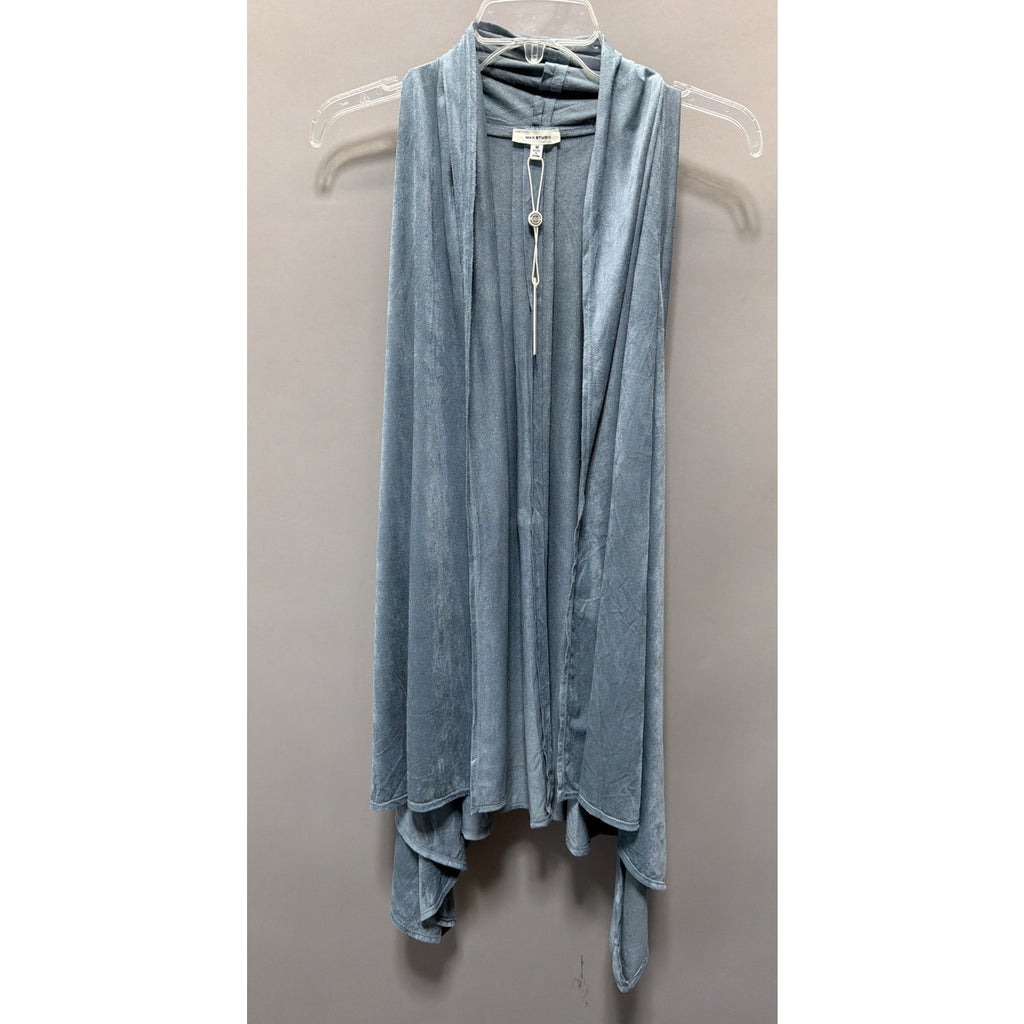 New Max Studio Dusk Blue Velvet Satin Sleeveless Kimono Trim M