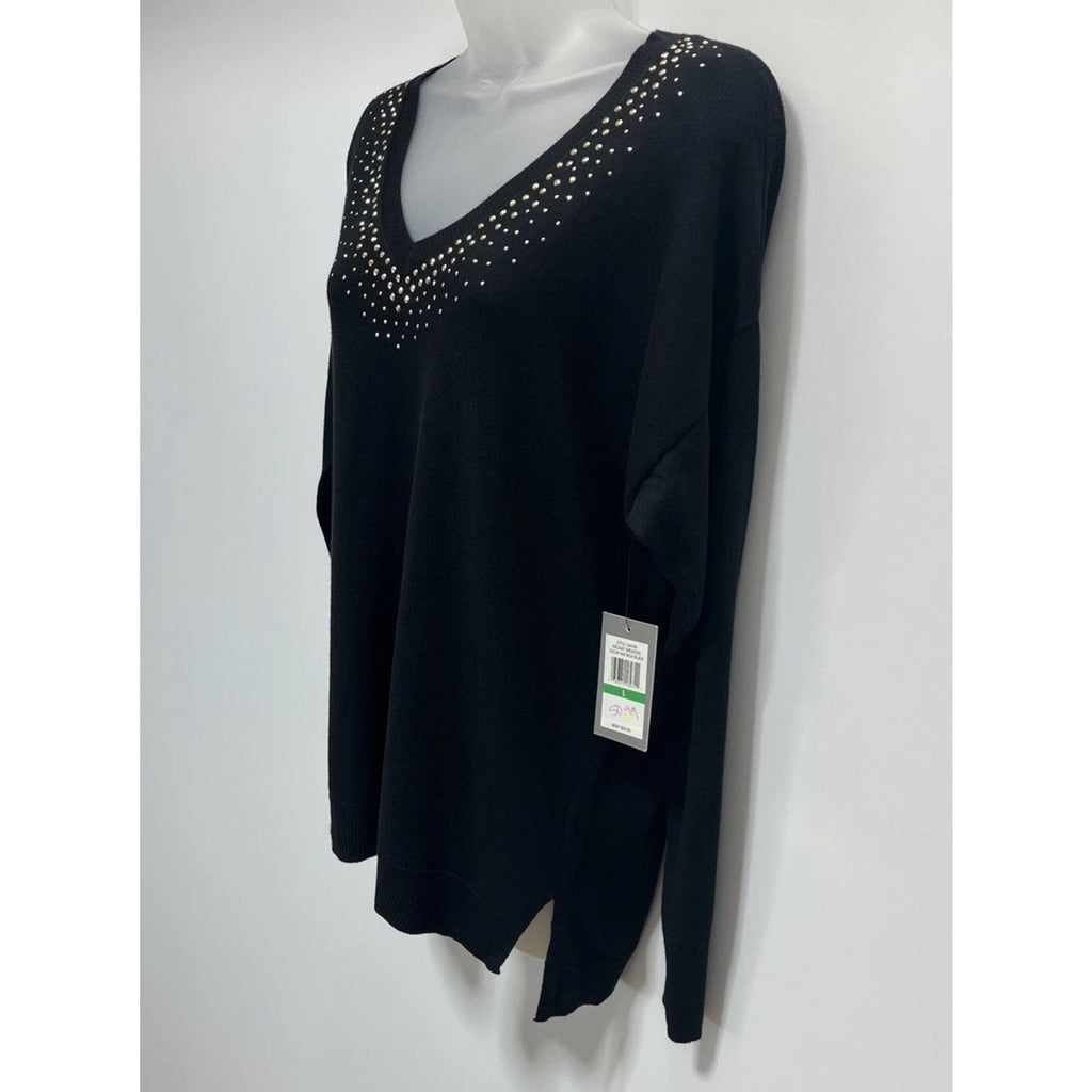 Women's Chaus Black Lightweight Sweater w/ Gold Studs detailing - Size L NWT