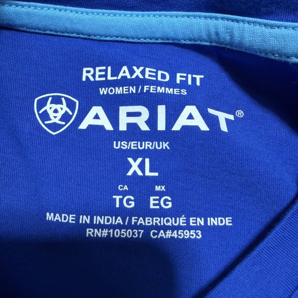 Ariat Women’s Blue Graphic T-Shirt Relaxed Fit Buffalo Western Top Size XL