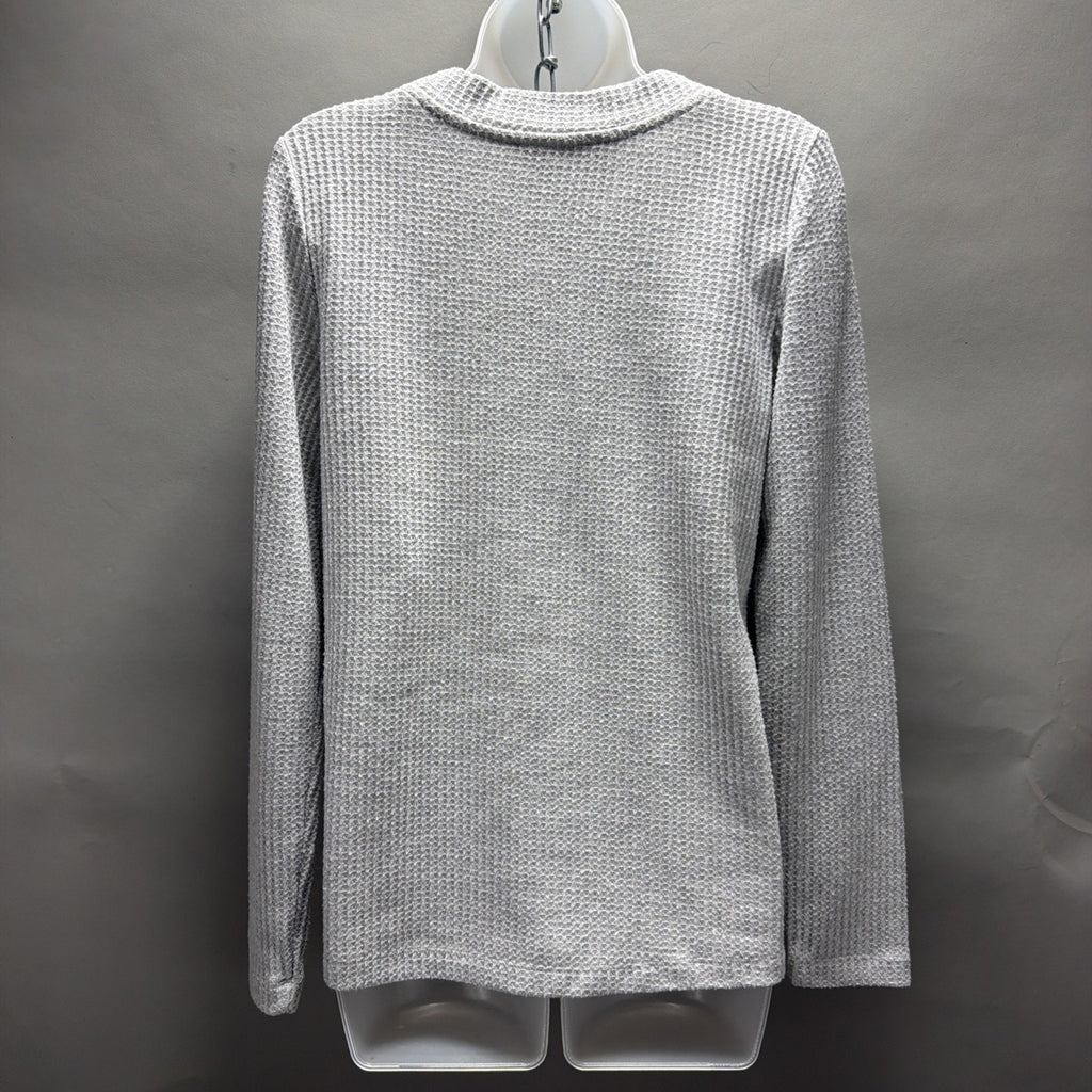 Loft Women's Gray Long Sleeve V Neck Waffle Knit Top Size Medium