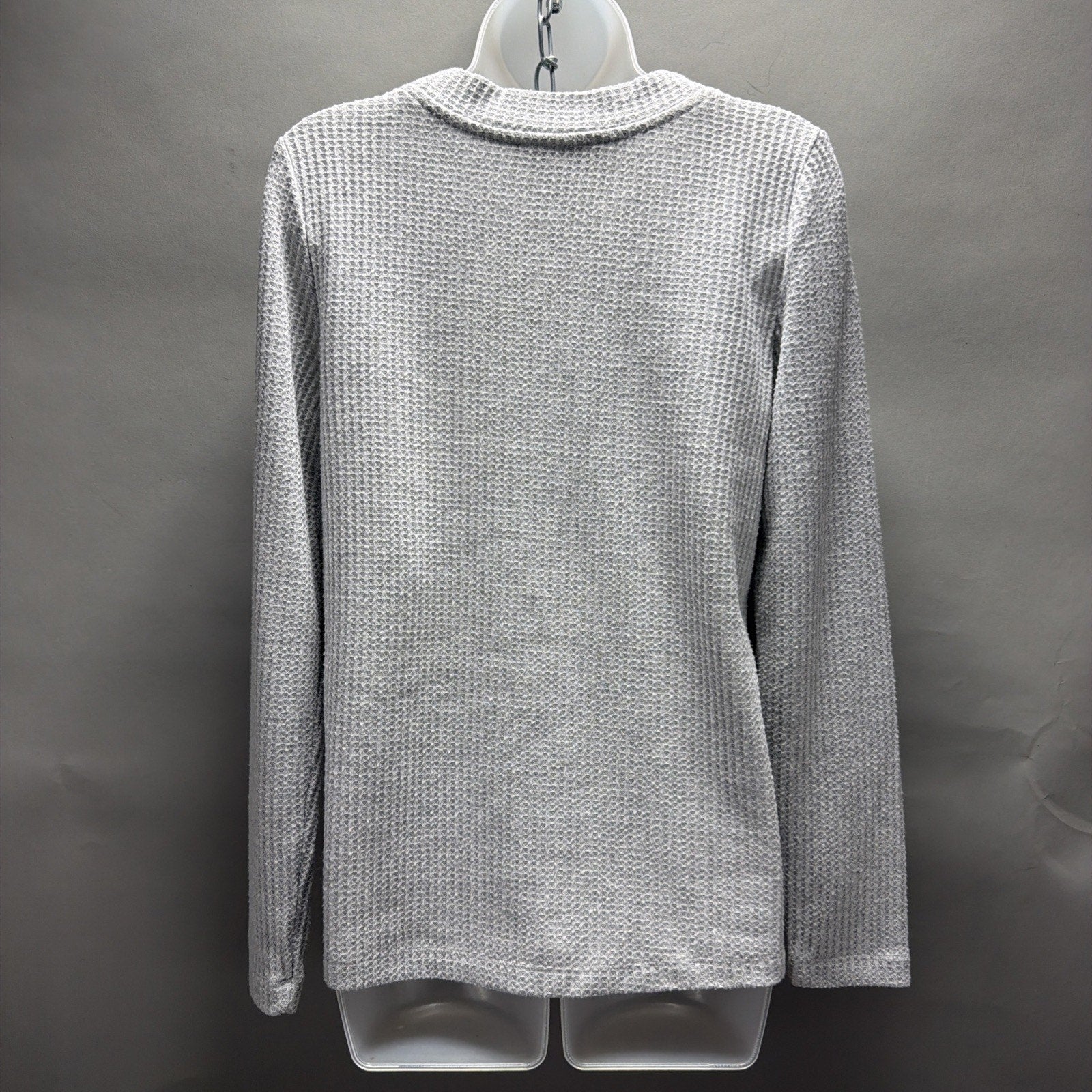 Loft Women's Gray Long Sleeve V Neck Waffle Knit Top Size Medium