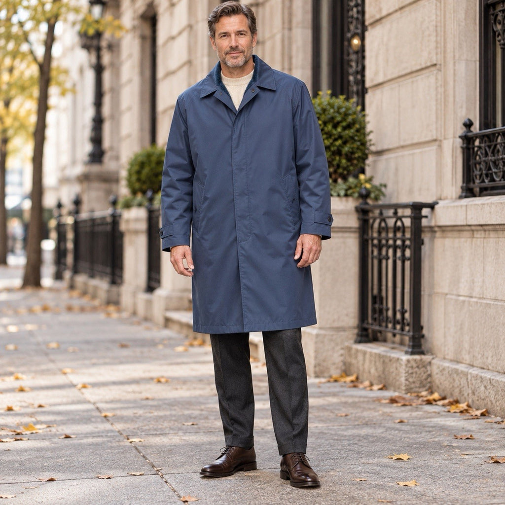 Vintage 70s Stevens Stormaster Navy Blue Trench Coat Borg Fleece Lined Mens 44 L