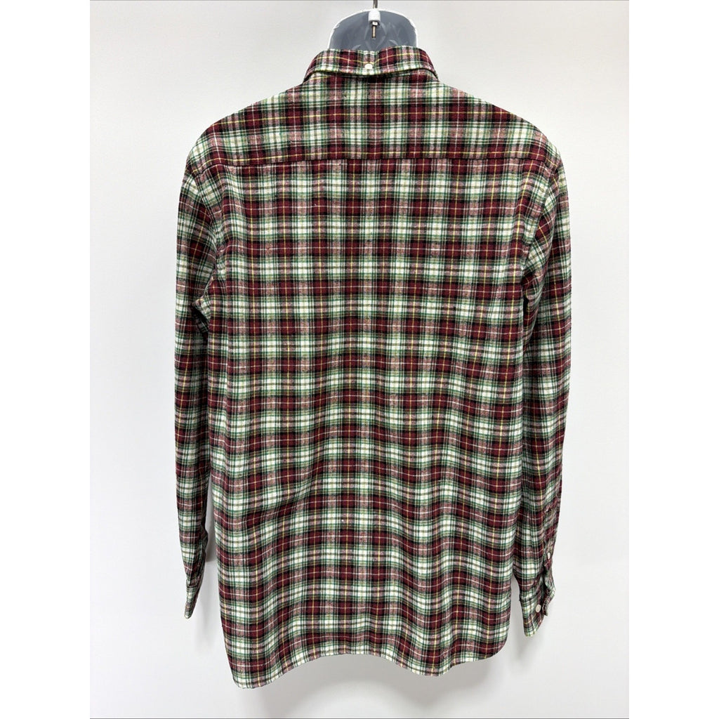 RQQBA Shirt Mens XL Green Red Long Sleeve Flannel Plaid Button Up Outdoor