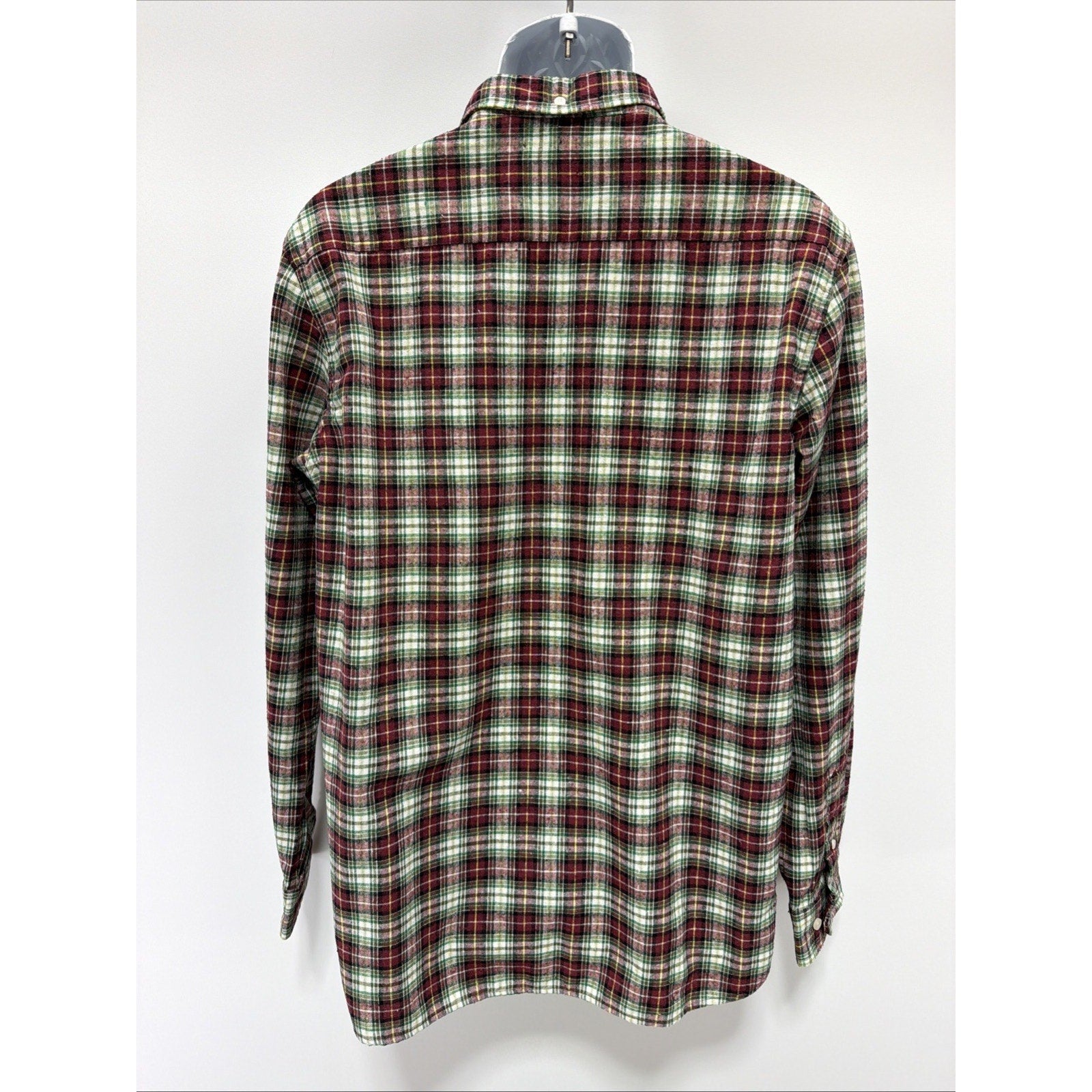 RQQBA Shirt Mens XL Green Red Long Sleeve Flannel Plaid Button Up Outdoor