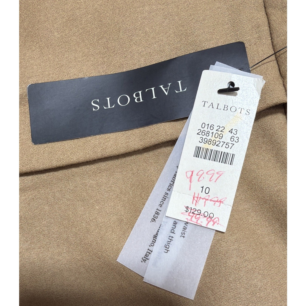 New Talbots Heritage Sz 10 Tan Italian Wool Lined Wide Leg Pants Office Mid Rise