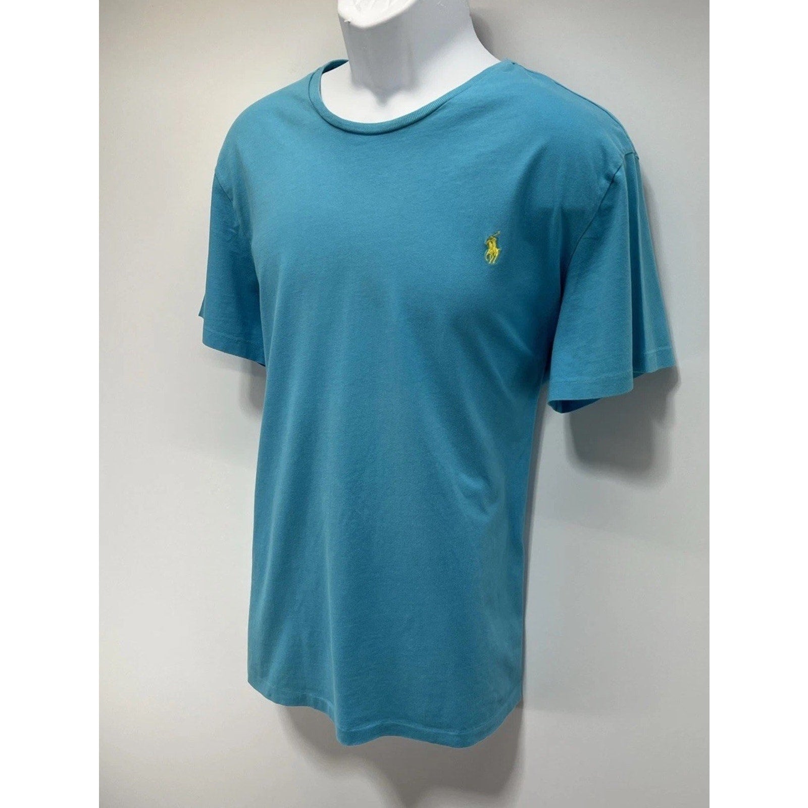 Polo Ralph Lauren Blue Classic Crewneck Tee T-Shirt Yellow Pony Size Large