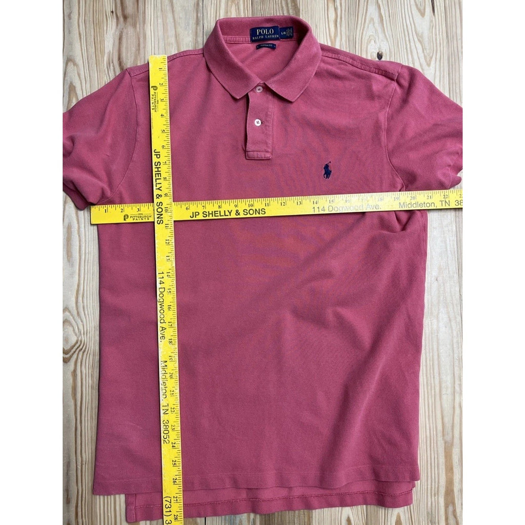 Polo Ralph Lauren Custom Fit Polo Shirt Men's L Salmon Pink Blue Pony Cotton