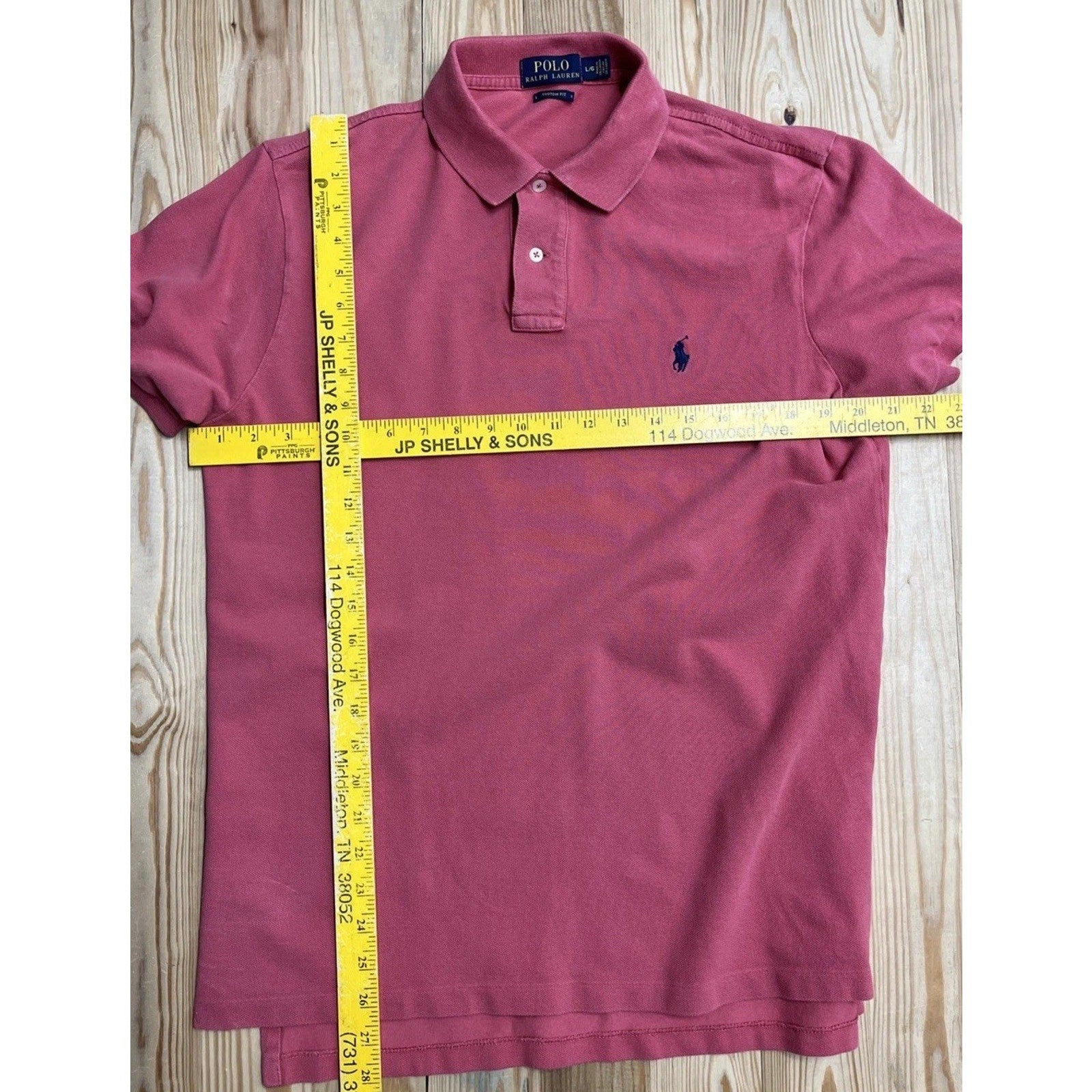 Polo Ralph Lauren Custom Fit Polo Shirt Men's L Salmon Pink Blue Pony Cotton