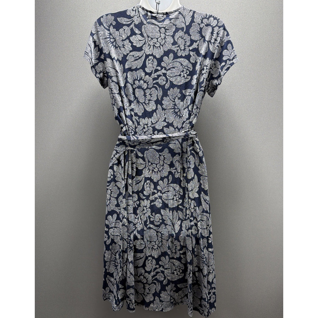 Ann Taylor LOFT Women's Wrap Dress Petite Small Floral Navy Blue White Stretch