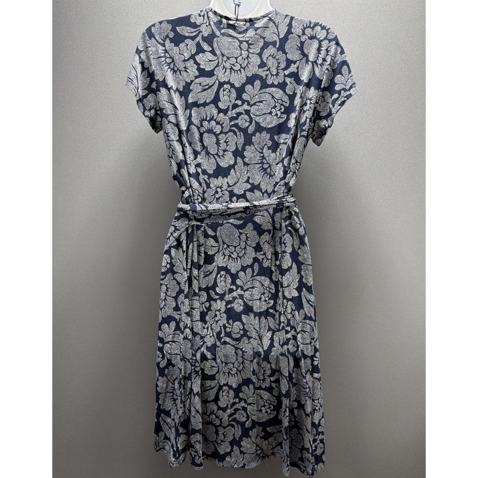 Ann Taylor LOFT Women's Wrap Dress Petite Small Floral Navy Blue White Stretch