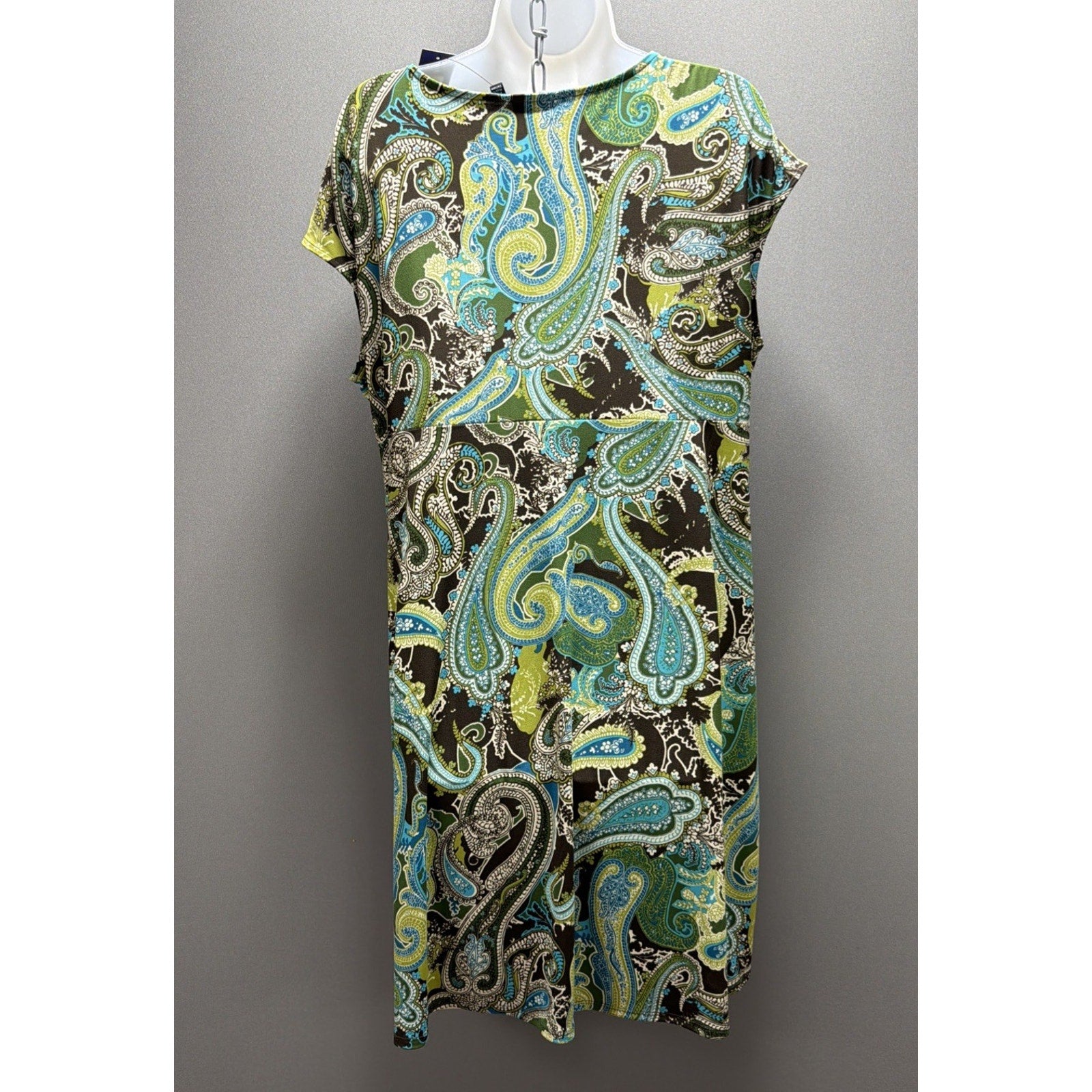 New Apt.9 Womens Green Blue Brown Paisley Stretch Swing Dress Petite XL NWT