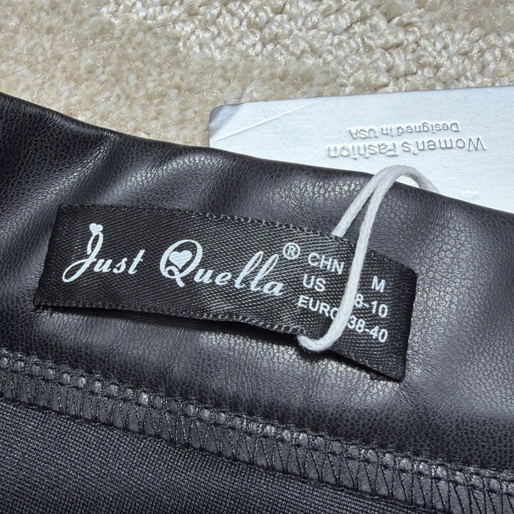 Just Quella Black Faux Leather Lined Split Hem Mini Skirt Size M NWT