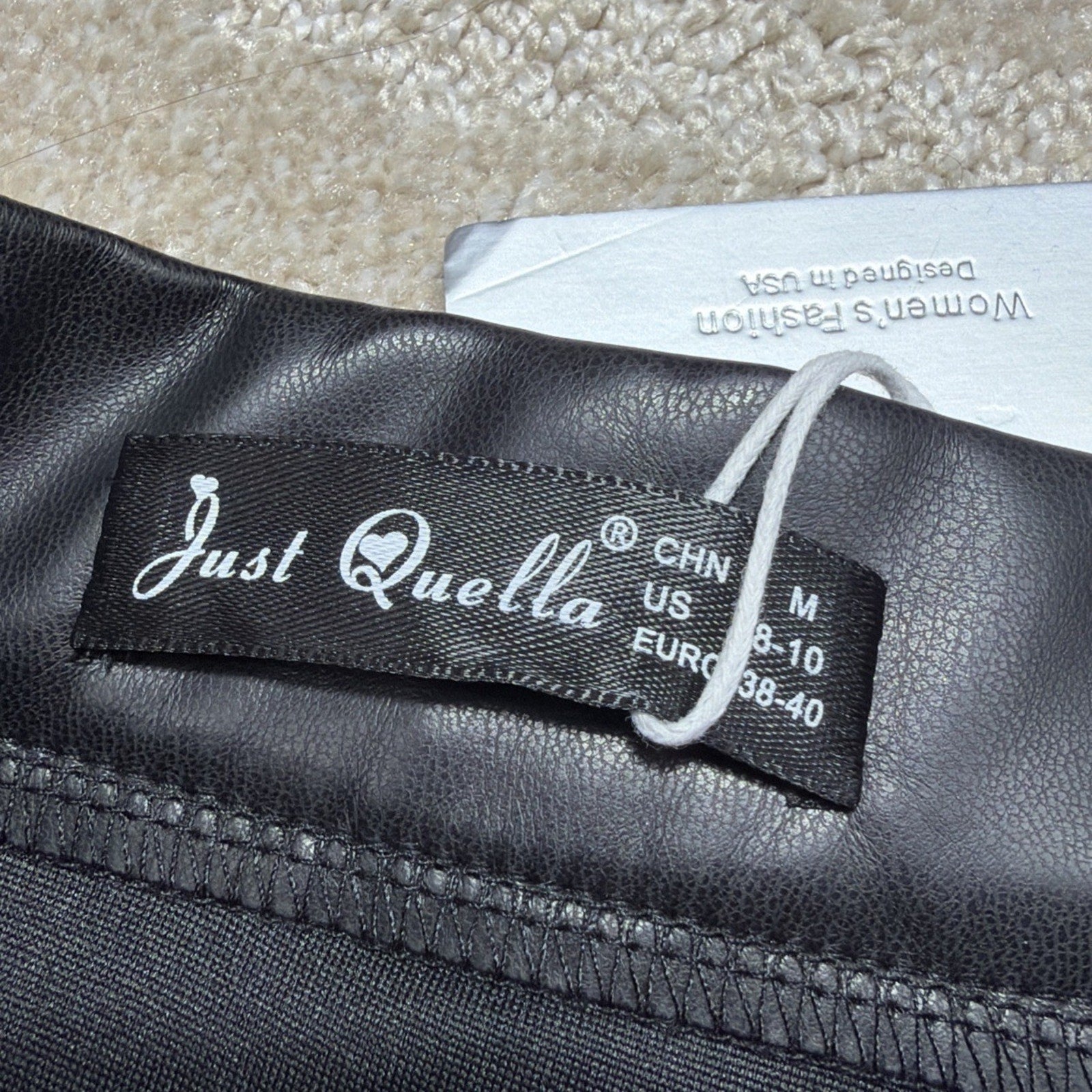 Just Quella Black Faux Leather Lined Split Hem Mini Skirt Size M NWT