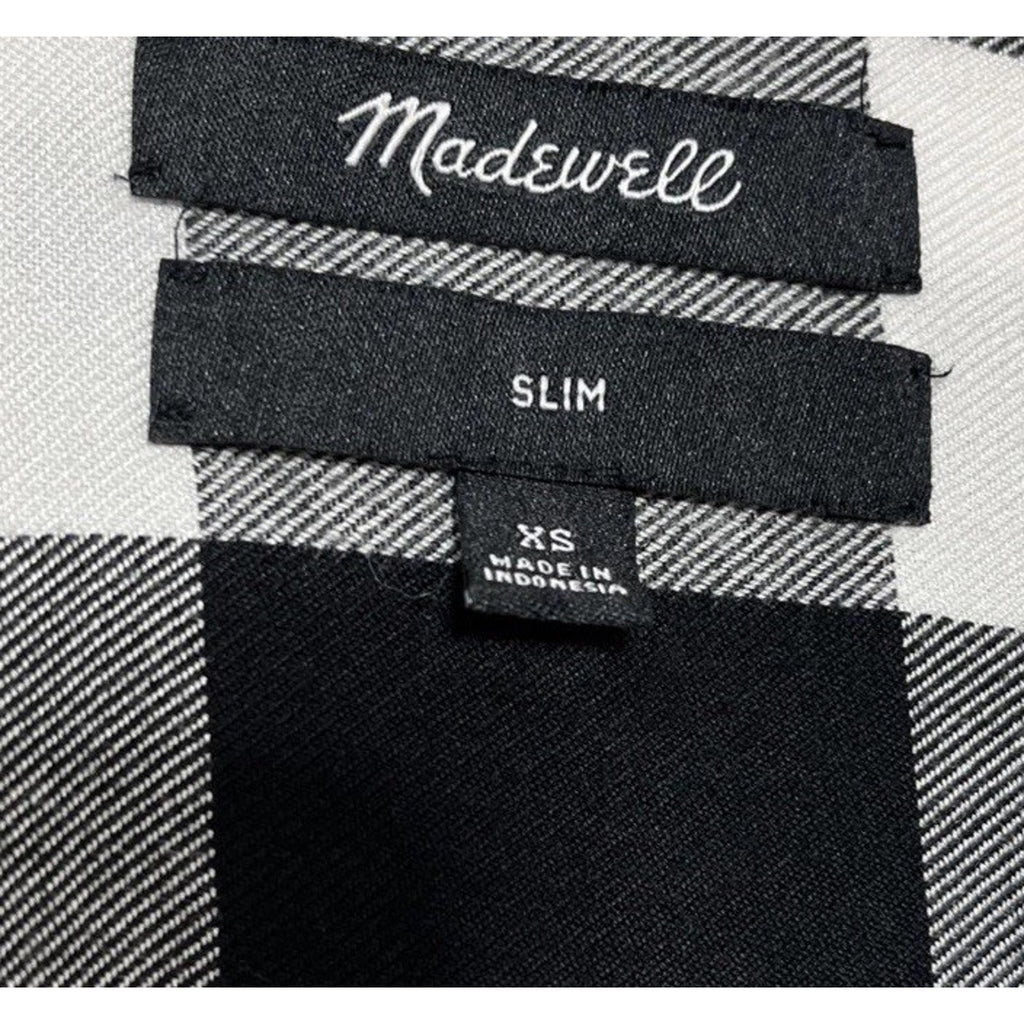 Madewell Women's Button Down Plaid Shirt Size XS Black /White Slim Fit