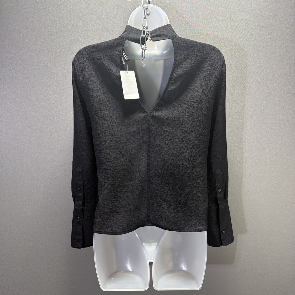 Divided H&M Women's Size 2 Black Long Sleeve Blouse Keyhole Neck Button New
