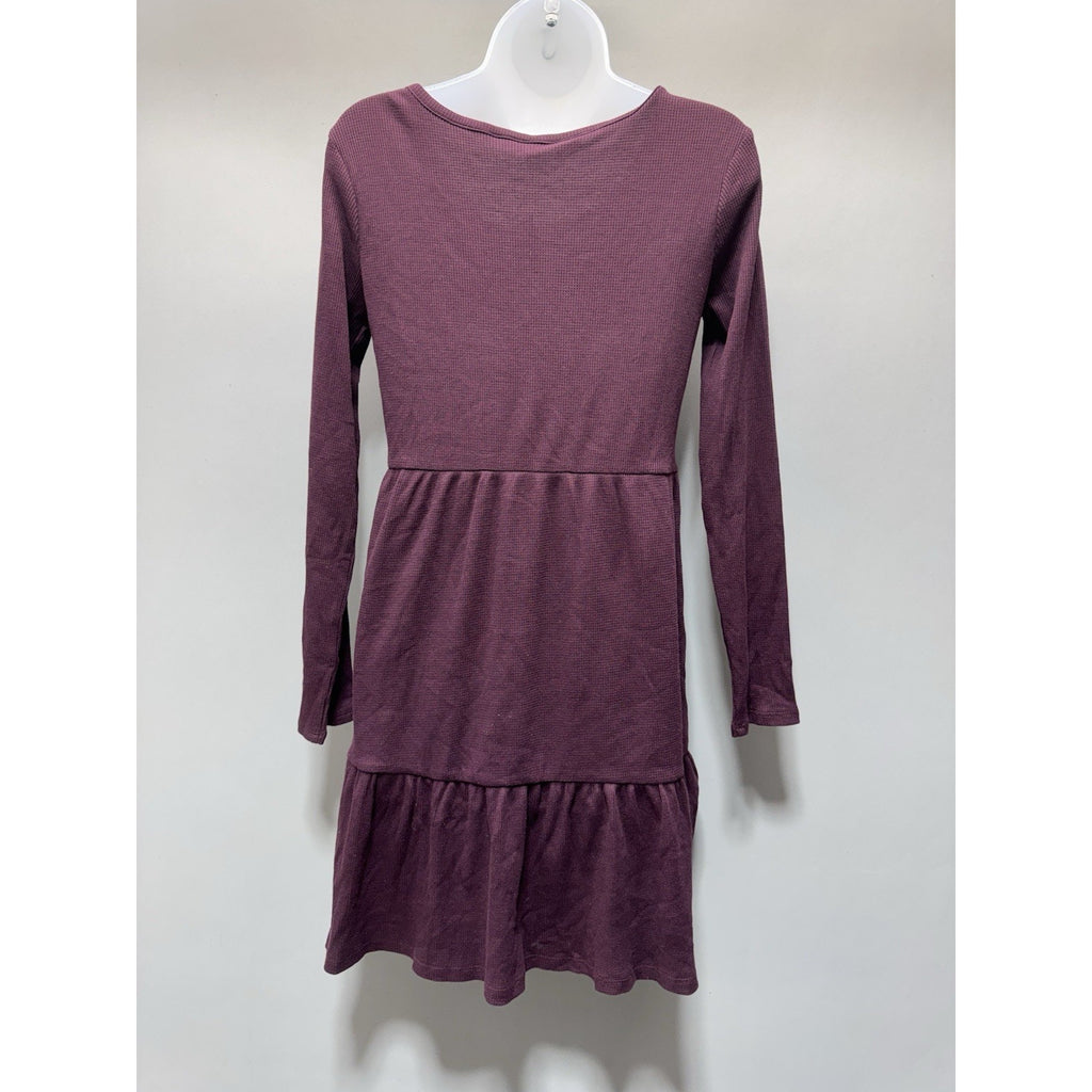 GAP Kids XXL 14-16 Waffle Knit Dress Purple Henley Tiered Long Sleeve NWT