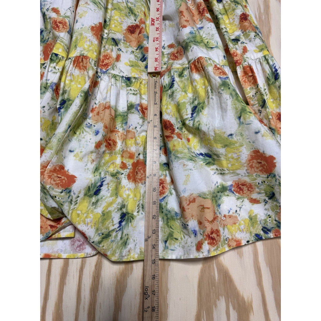 Evereve O.P.T Floral Smocked Orange Yellow Tiered Maxi Dress Womens L NWT $179