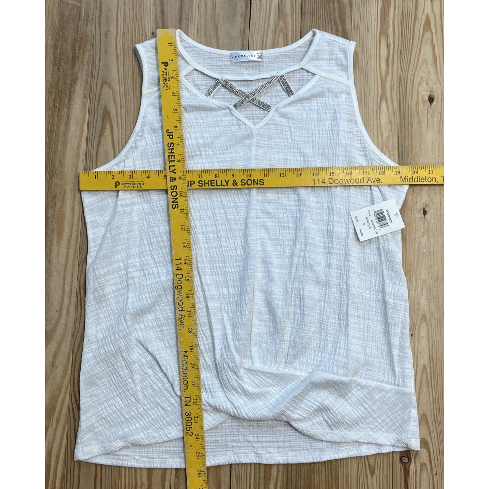 RETROLOGY Women's Top White Jeweled Sleeveless Blouse Size XL