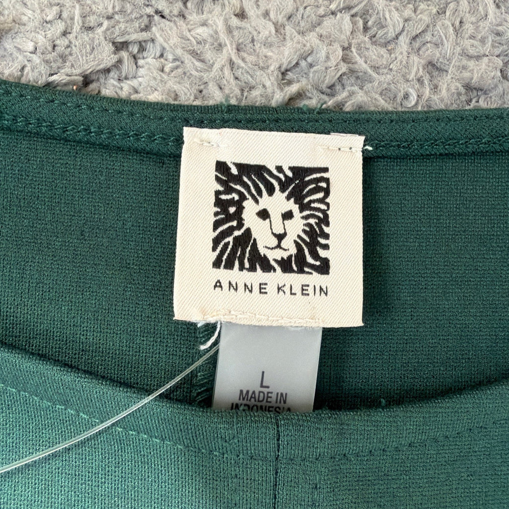 Anne Klein Womens L Green Knit Top NWT Boat Neck Long Sleeve Stretch Blouse