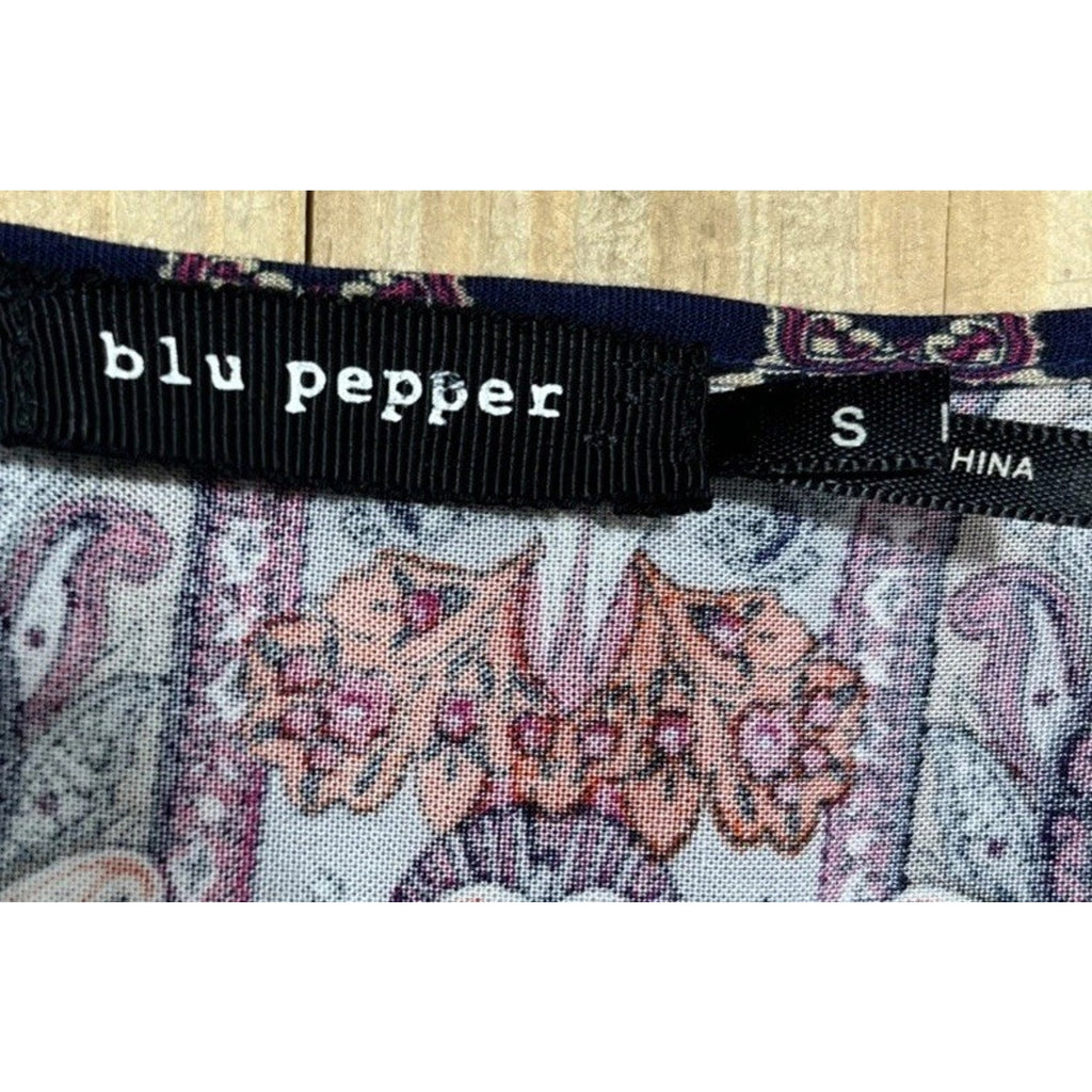 Blu Pepper Paisley Women's Dress Size S Lined navy blue keyhole sheath boho