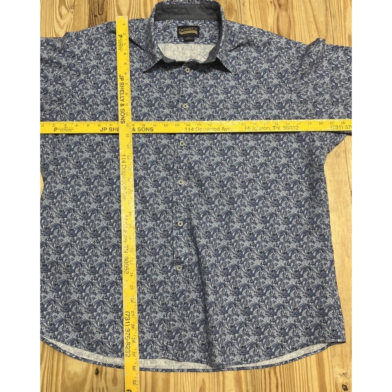 Cremieux Premium Denim Shirt Mens XXL Blue White Paisley Floral Cotton Button-Up