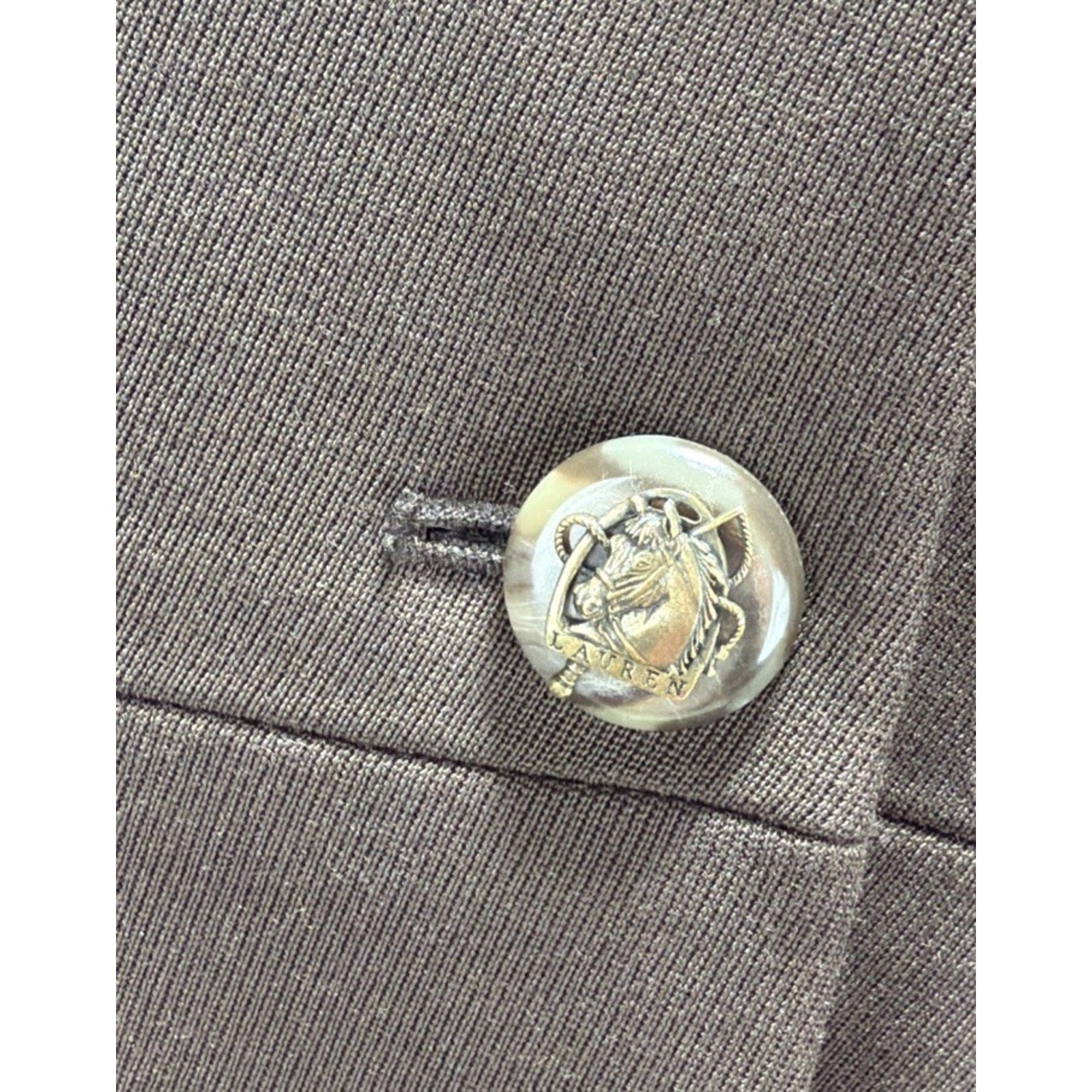 Ralph Lauren Brown Wool Blazer Jacket Women’s 8 Leather Collar Equestrian Mint