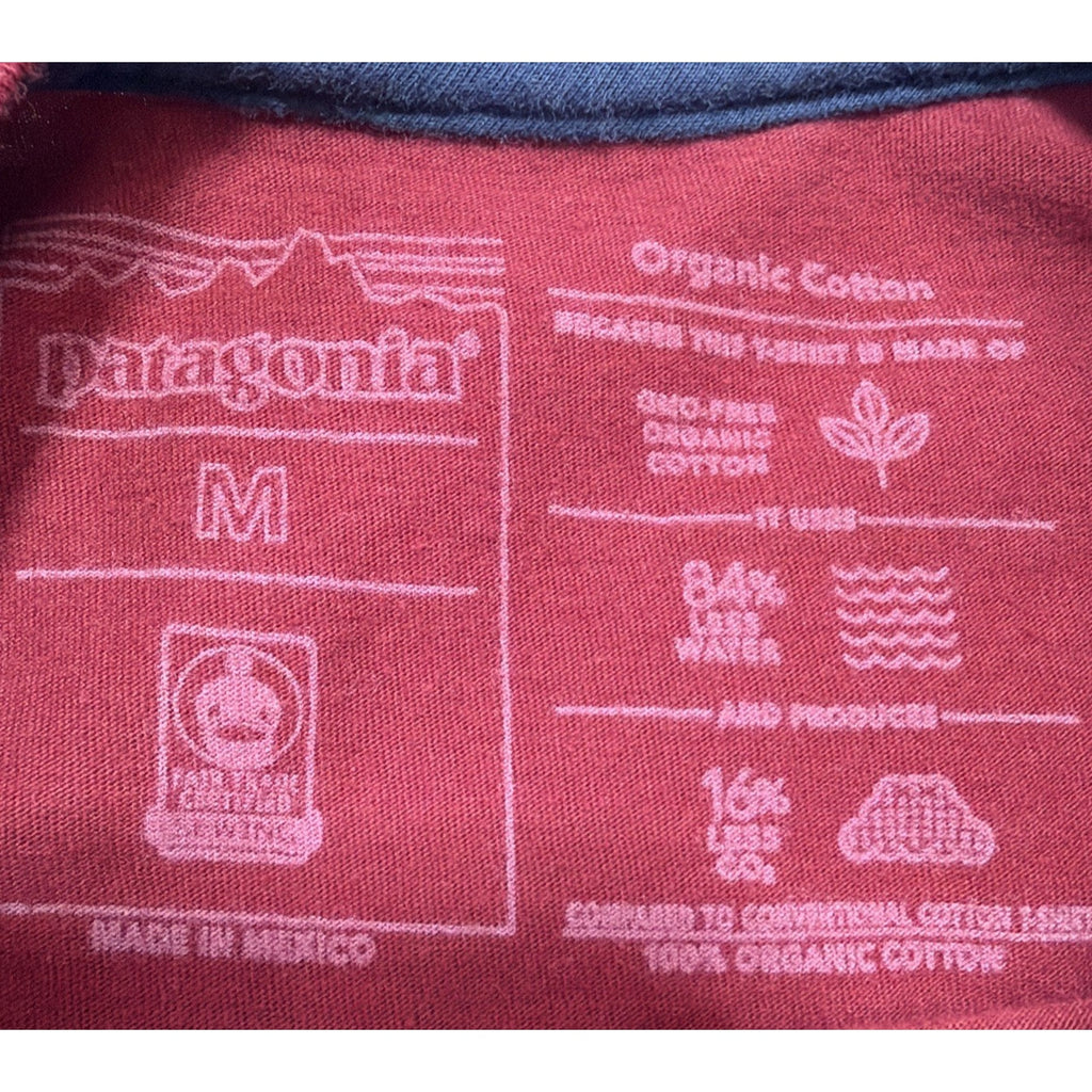Patagonia T Shirt Mens Medium Red P-6 Logo Back Graphic Organic Cotton Planet
