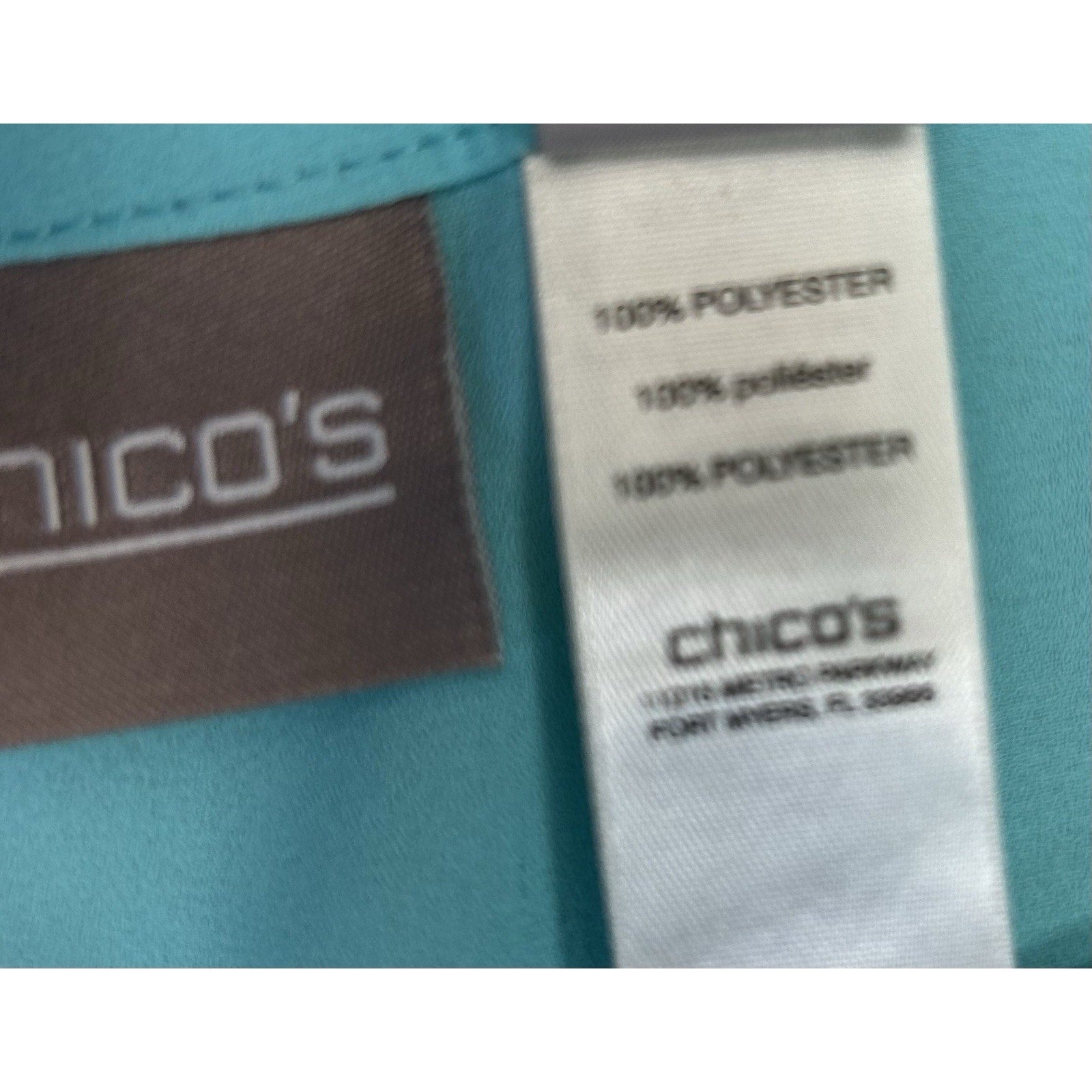 CHICO'S Size 0 Small Womens Teal Split Neck Long Sleeve Sheer Blouse .