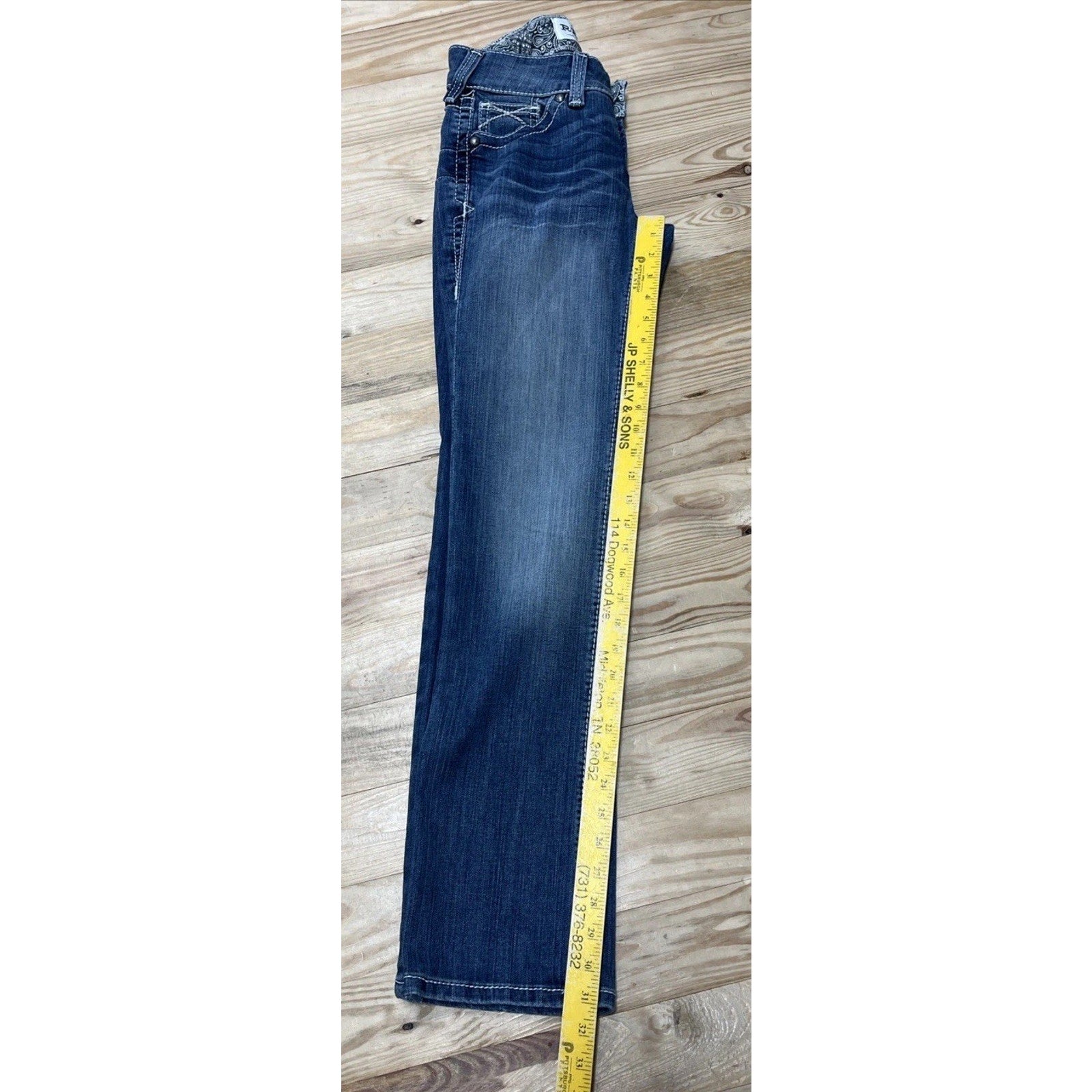 Ariat Real Embroidered Blue Denim Whiskered Western Straight Jeans Women's 25S
