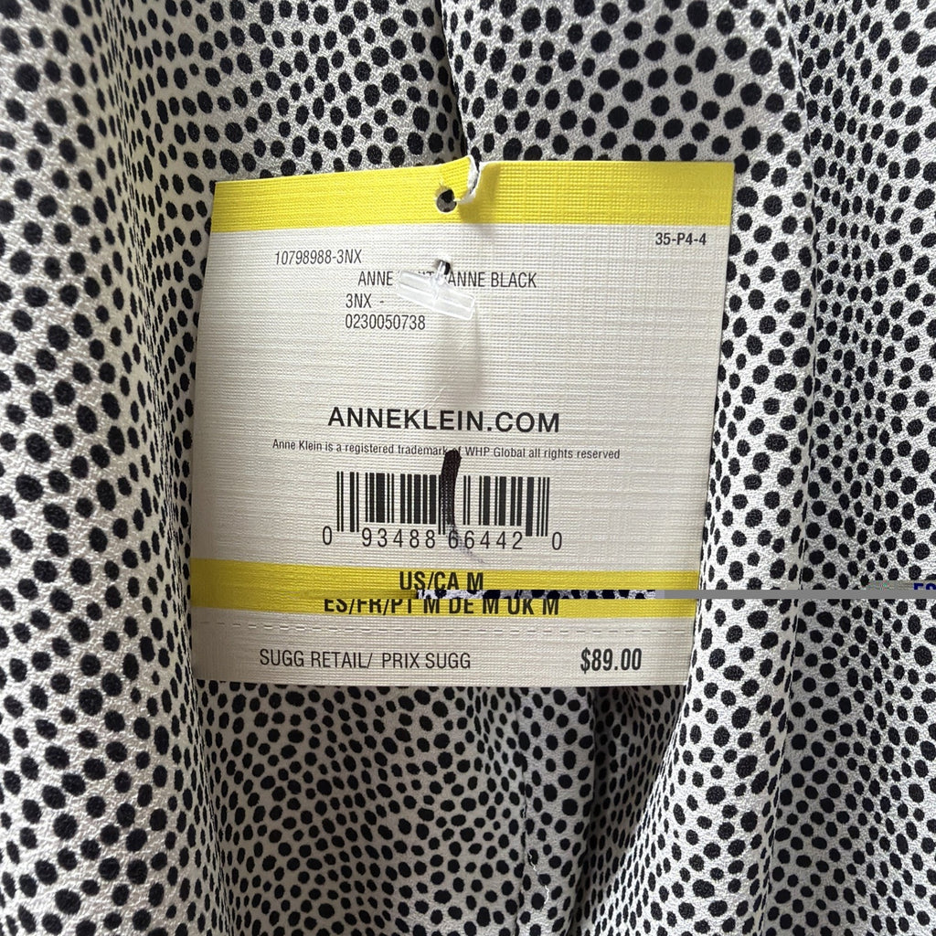 Anne Klein Women’s Tunic Blouse Medium Black White Polka Dot Split Neck NWT
