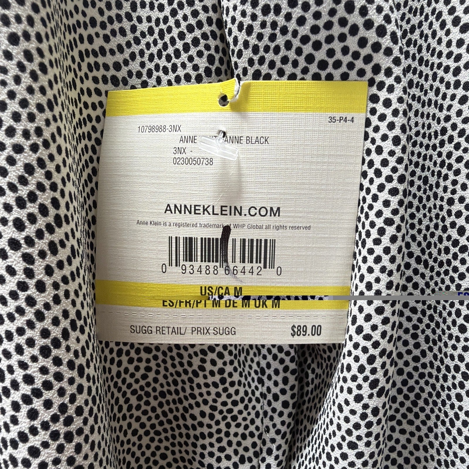 Anne Klein Women’s Tunic Blouse Medium Black White Polka Dot Split Neck NWT