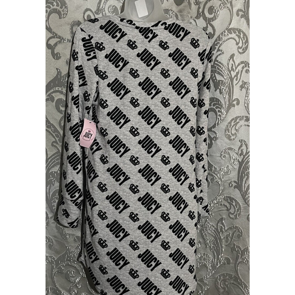 NWT Juicy Couture Shirt Women M Gray Crown Logo All Over Long Sleeve Pullover