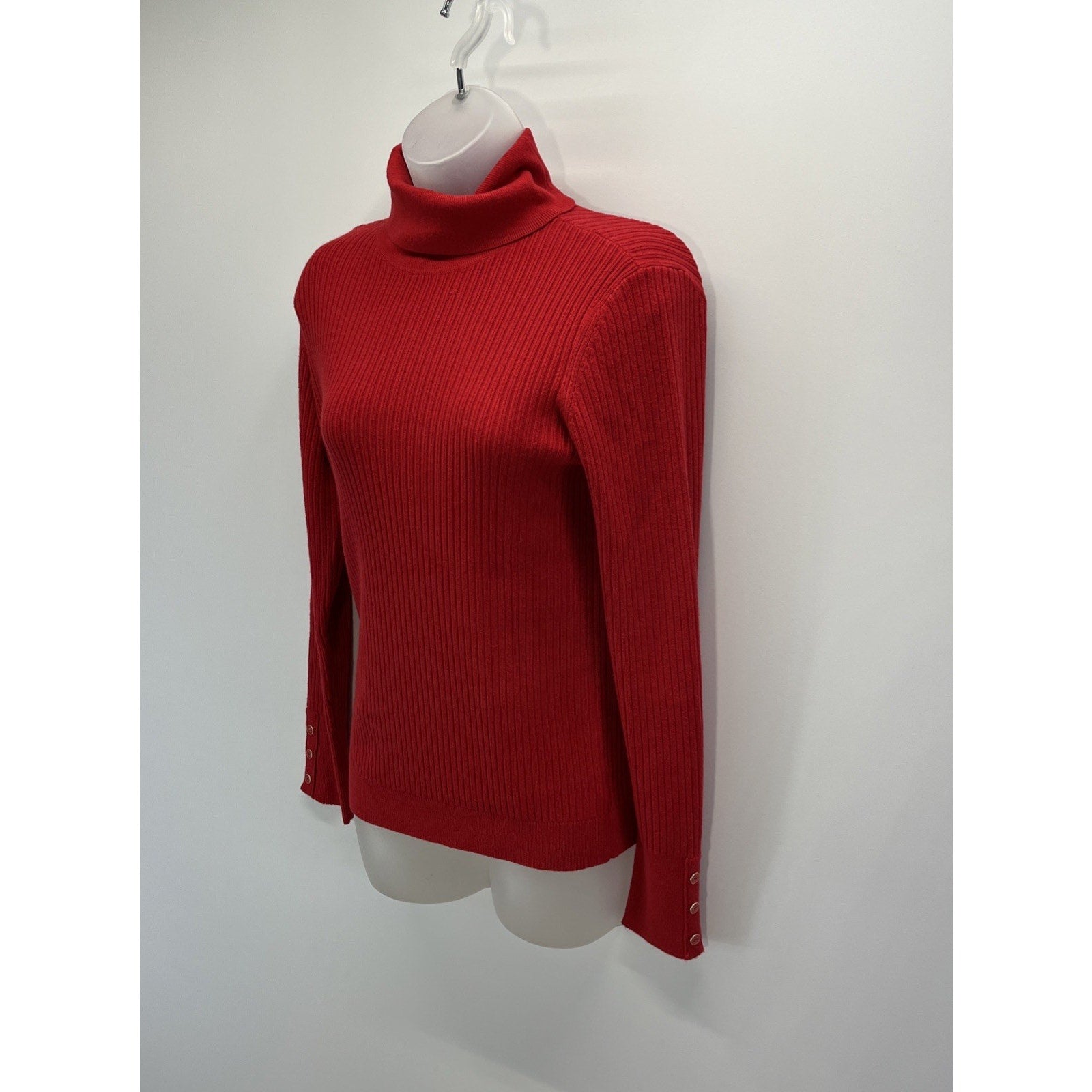 TALBOT'S Red Sweater Long Sleeves & Buttons Turtleneck Ribbed Knit Stretch S