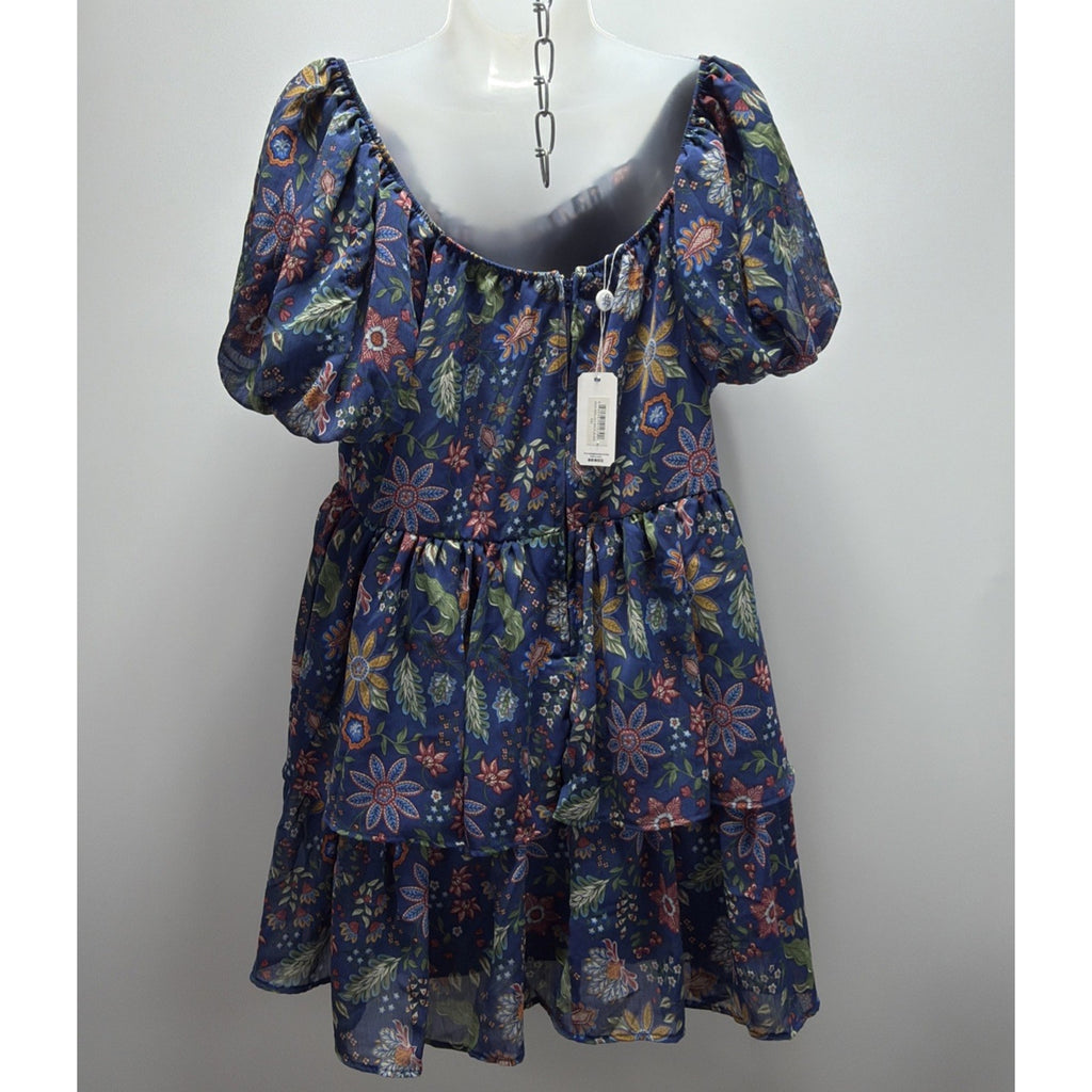 Simply Southern Tiered Lily Mini Dress Lined Blue Milkmaid Size XXL NWT