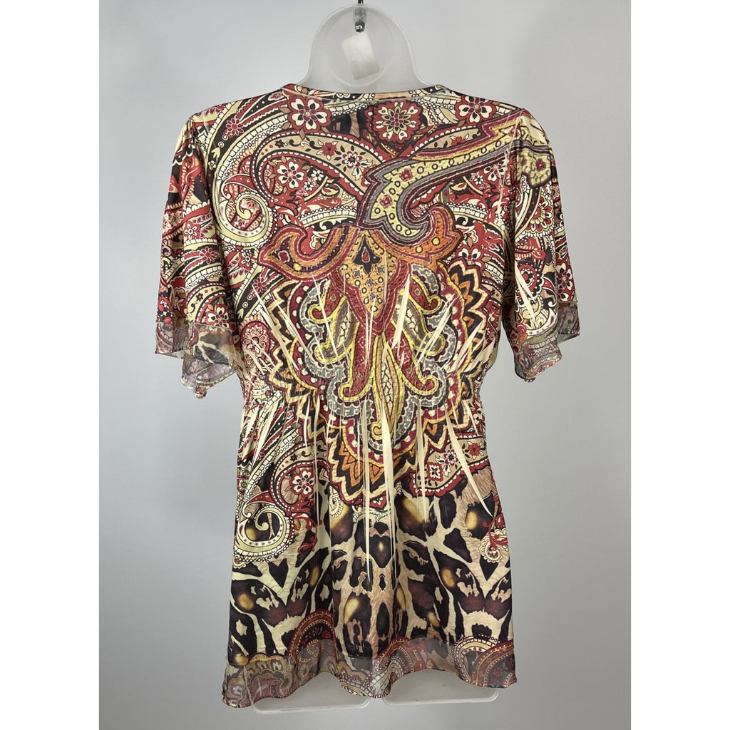 Live and Let Live Womens Tunic Blouse Top Size M Paisley Beaded Stones