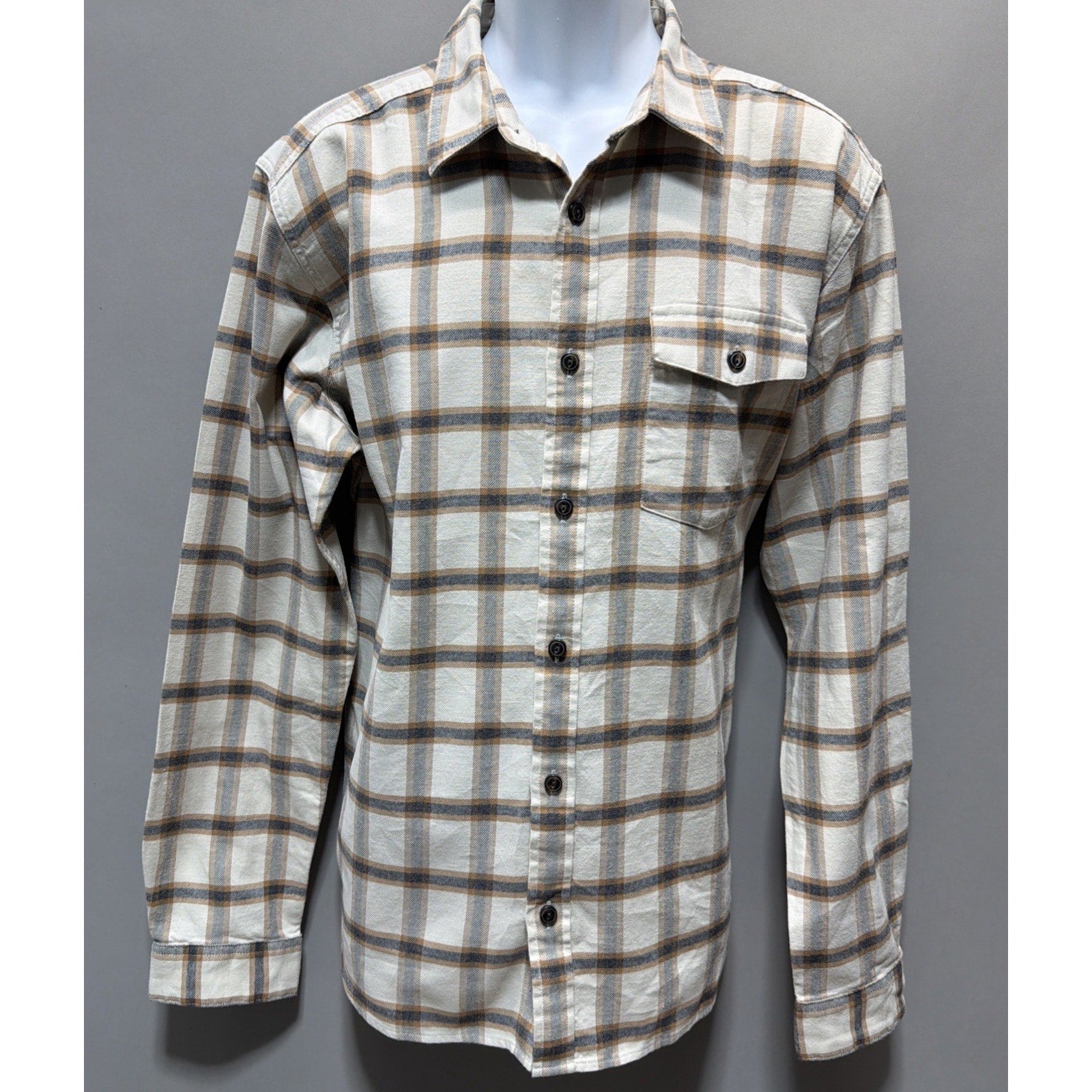 PATAGONIA lightweight fjord flannel shirt plaid 100% organic cotton men Sz L