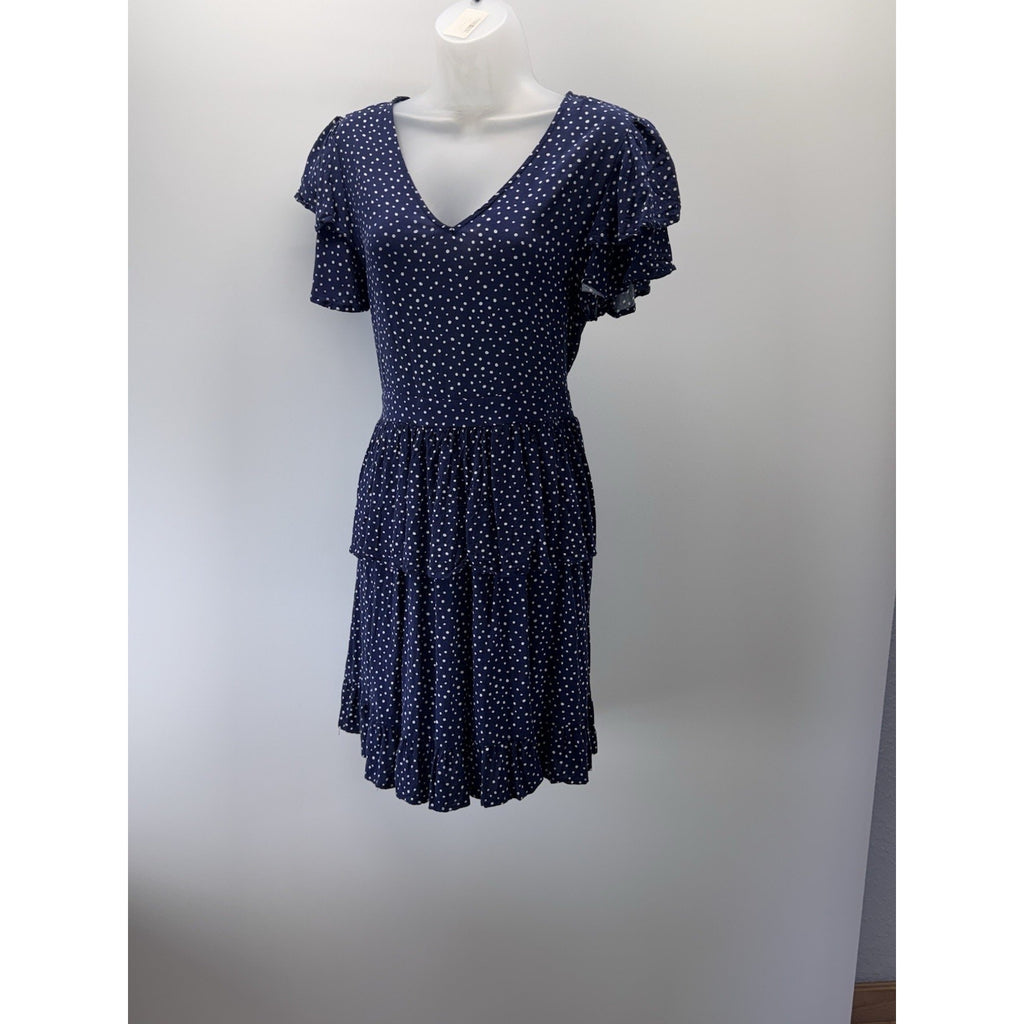 Bobeau Wrap Dress Shift Geometric Navy Blue Hi Low Women’s Size Small