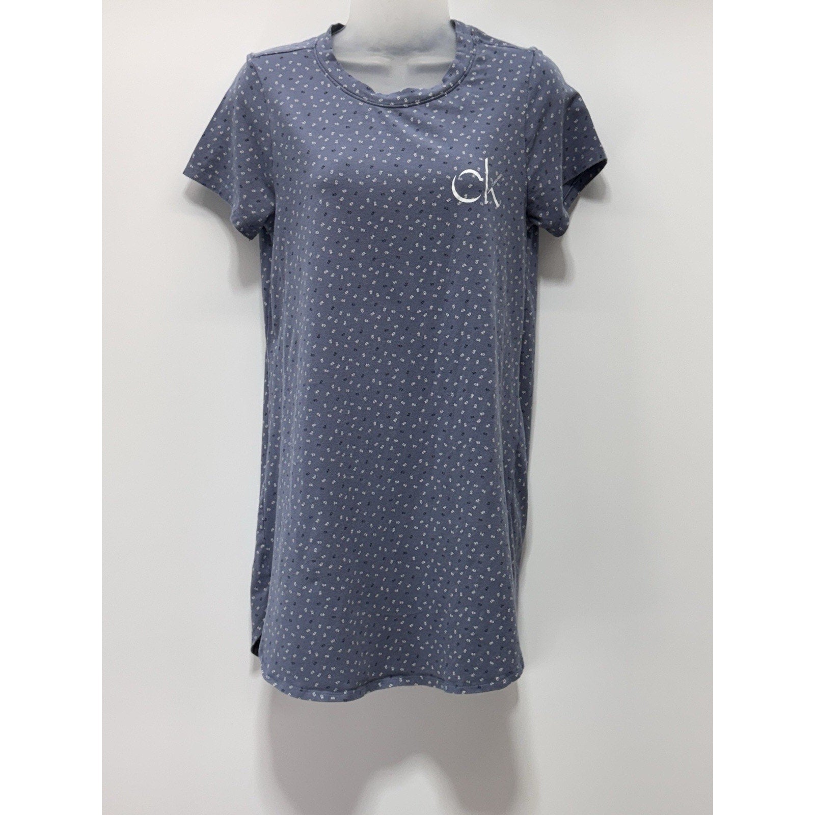 Calvin Klein Blue Logo Sleepwear Dress Short Sleeve Cotton Blend Women’s Size S