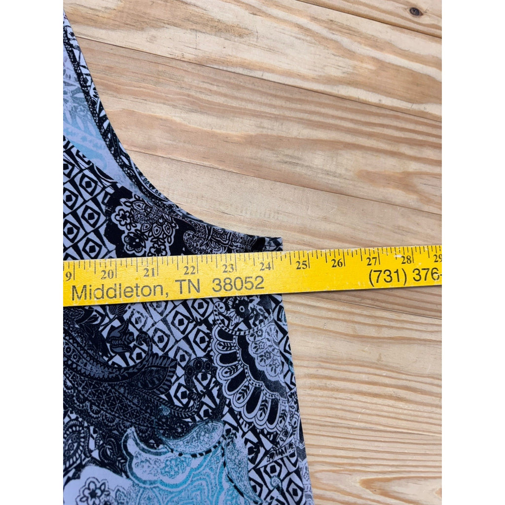 Liz Mccoy Sleeveless Paisley Black, White& Blue Blouse Women’s Plus Size 3X
