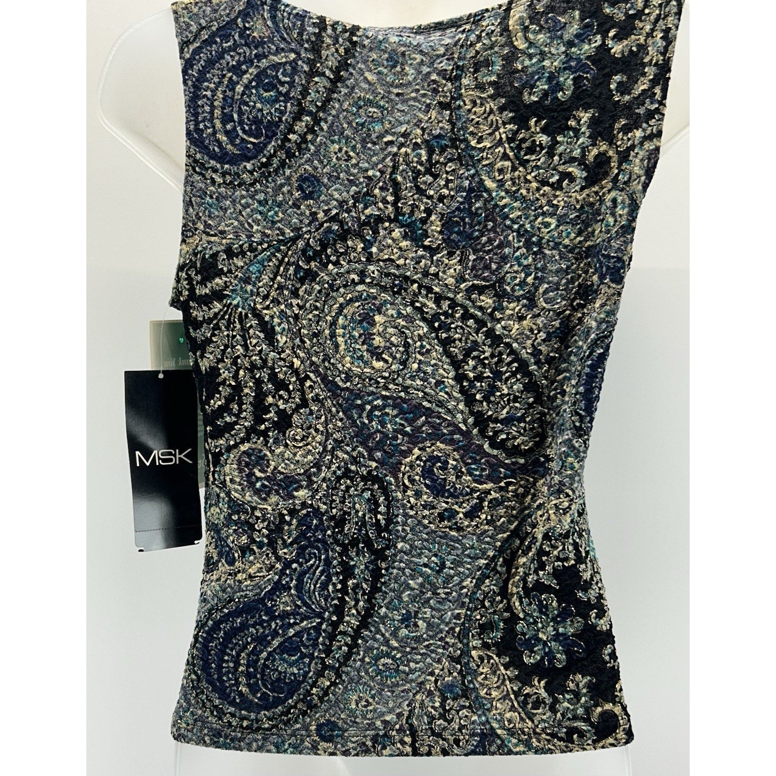 MSK Womens Sleeveless Blouse Top, Metallic, Size M New With Tags MADE IN USA.