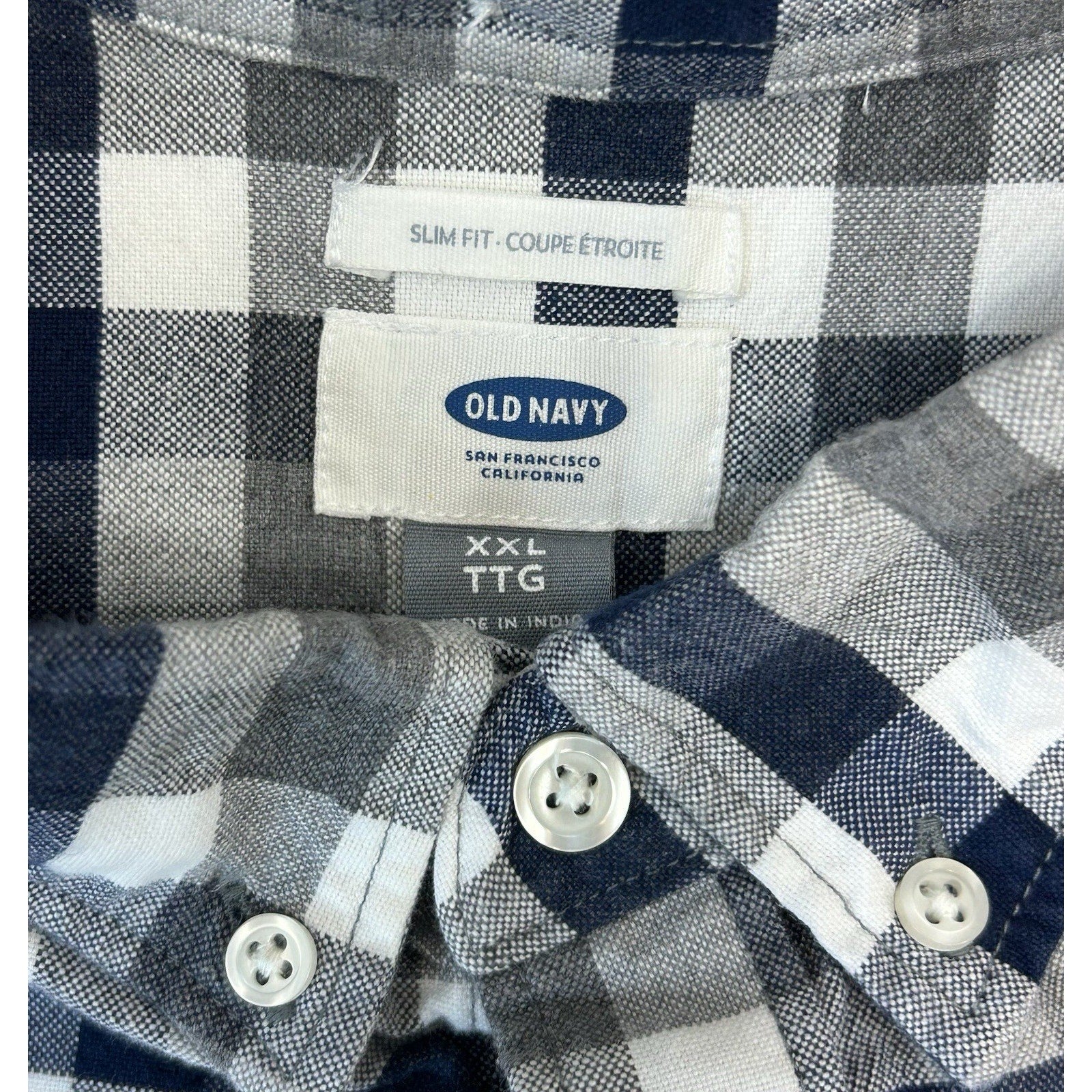 Old Navy Men’s Navy - Gray Plaid Slim Fit The Classic Shirt Size XXL .