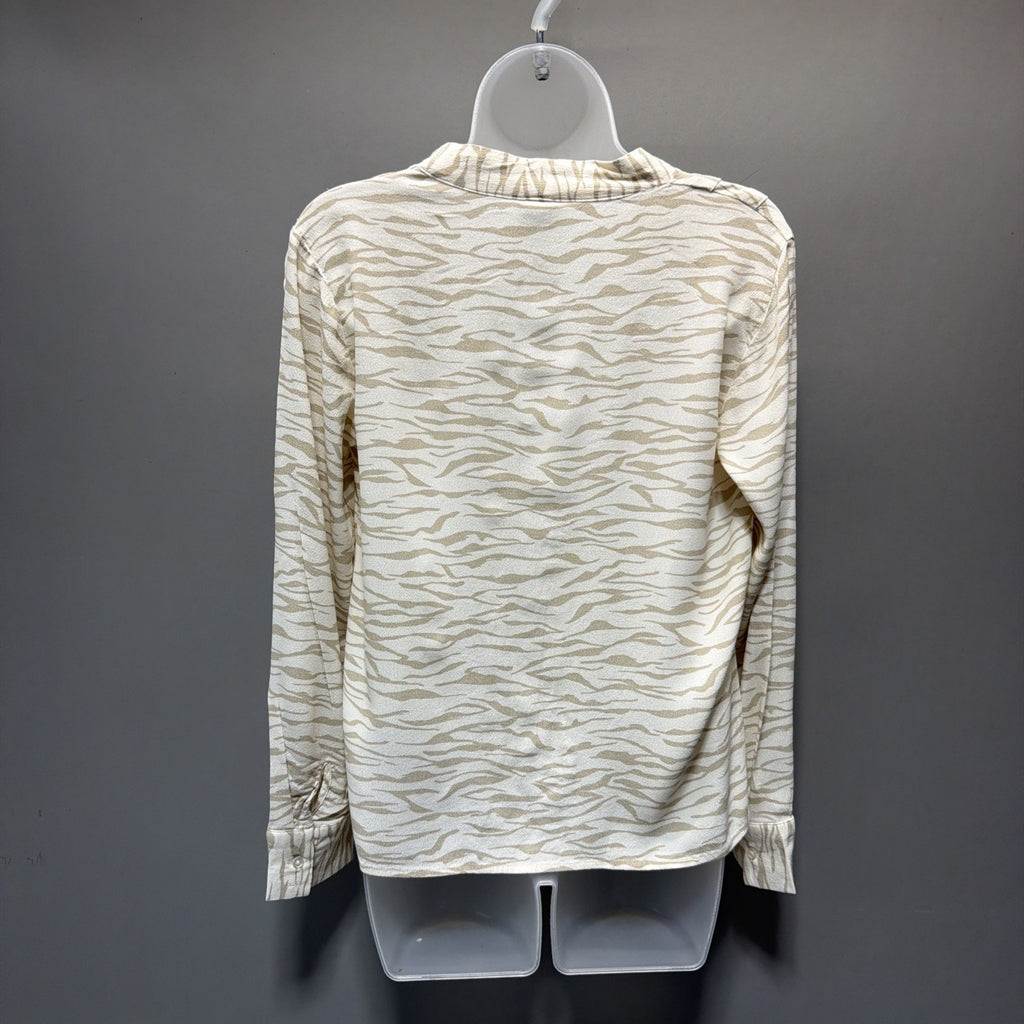 A New Day Long Sleeve Cream and Beige Zebra Striped Women's Top Small