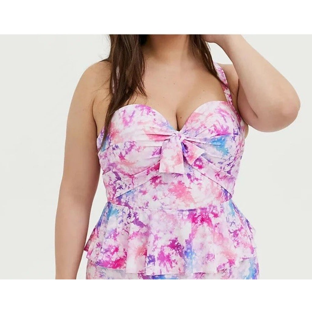 Torrid Tie Front Underwire Peplum Midkini Top Tie Dye 2X D/DD Stretch NWT
