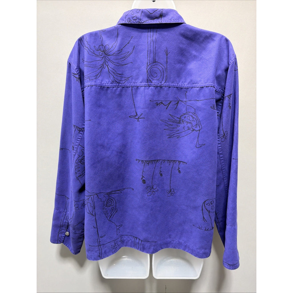 Chicos Safari Button Down Top L (2) Purple Microfiber Animal Print Blouse