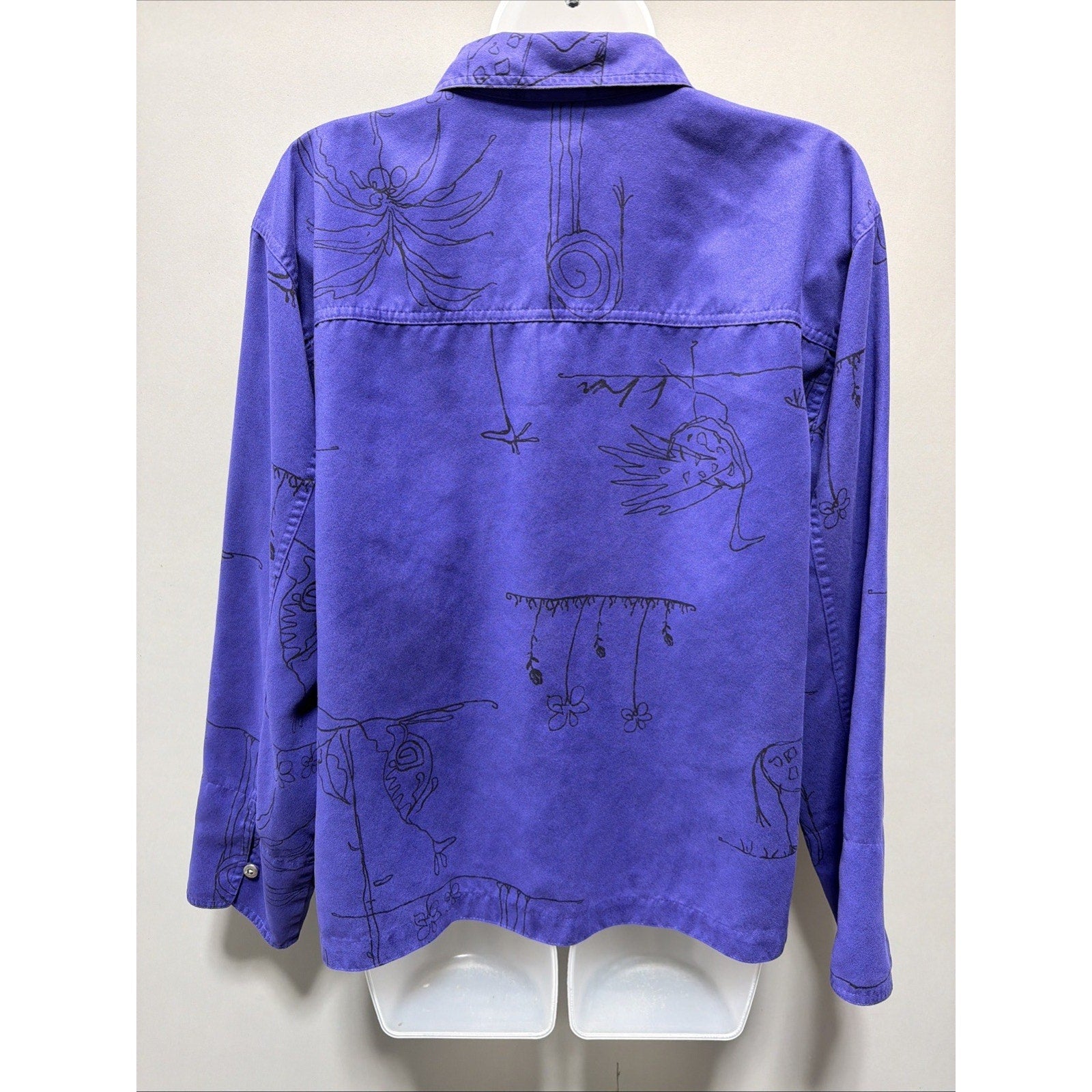 Chicos Safari Button Down Top L (2) Purple Microfiber Animal Print Blouse