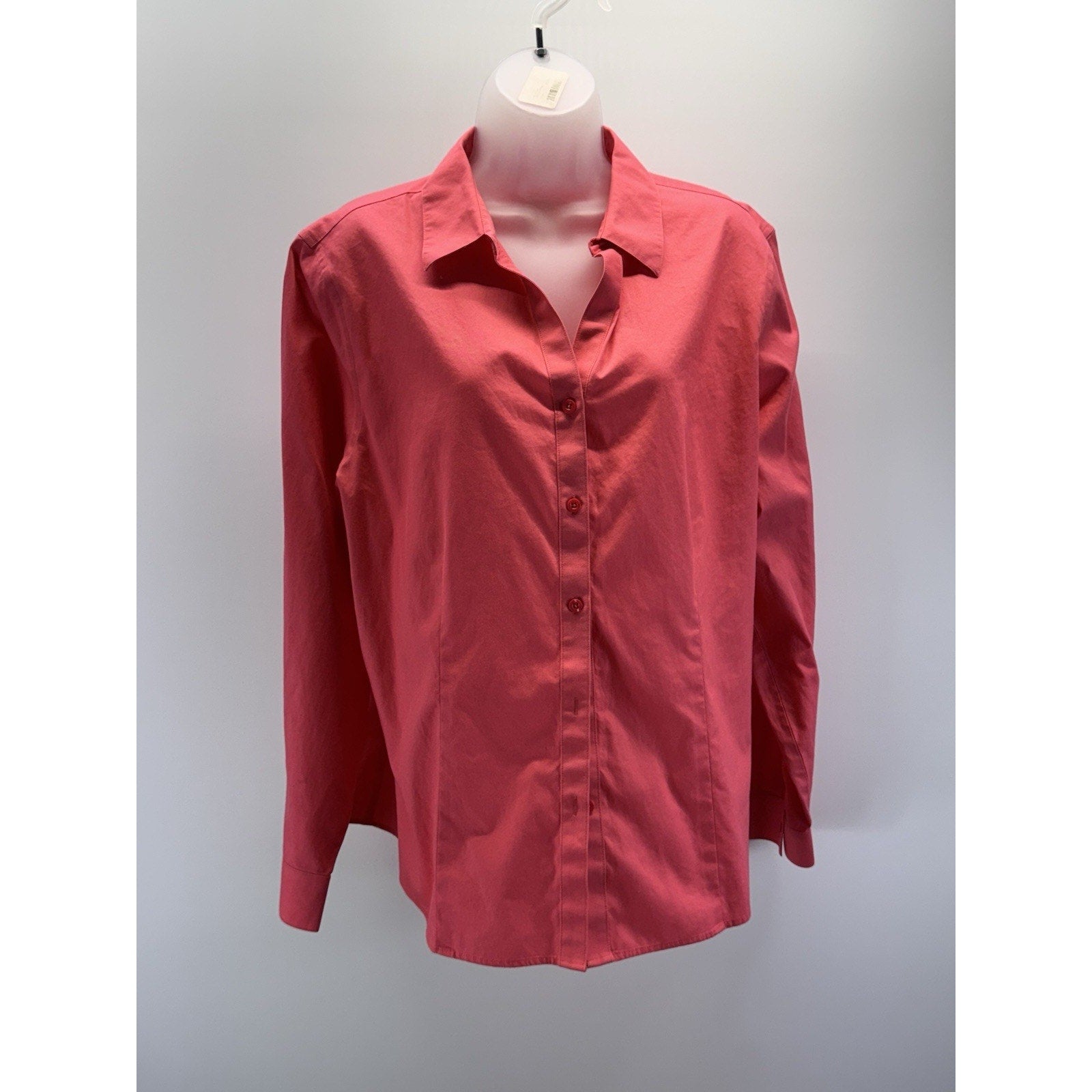 Chicos Wrinkle Resistant Button Up Shirt Size 3 US XL Coral Pink Long Sleeve